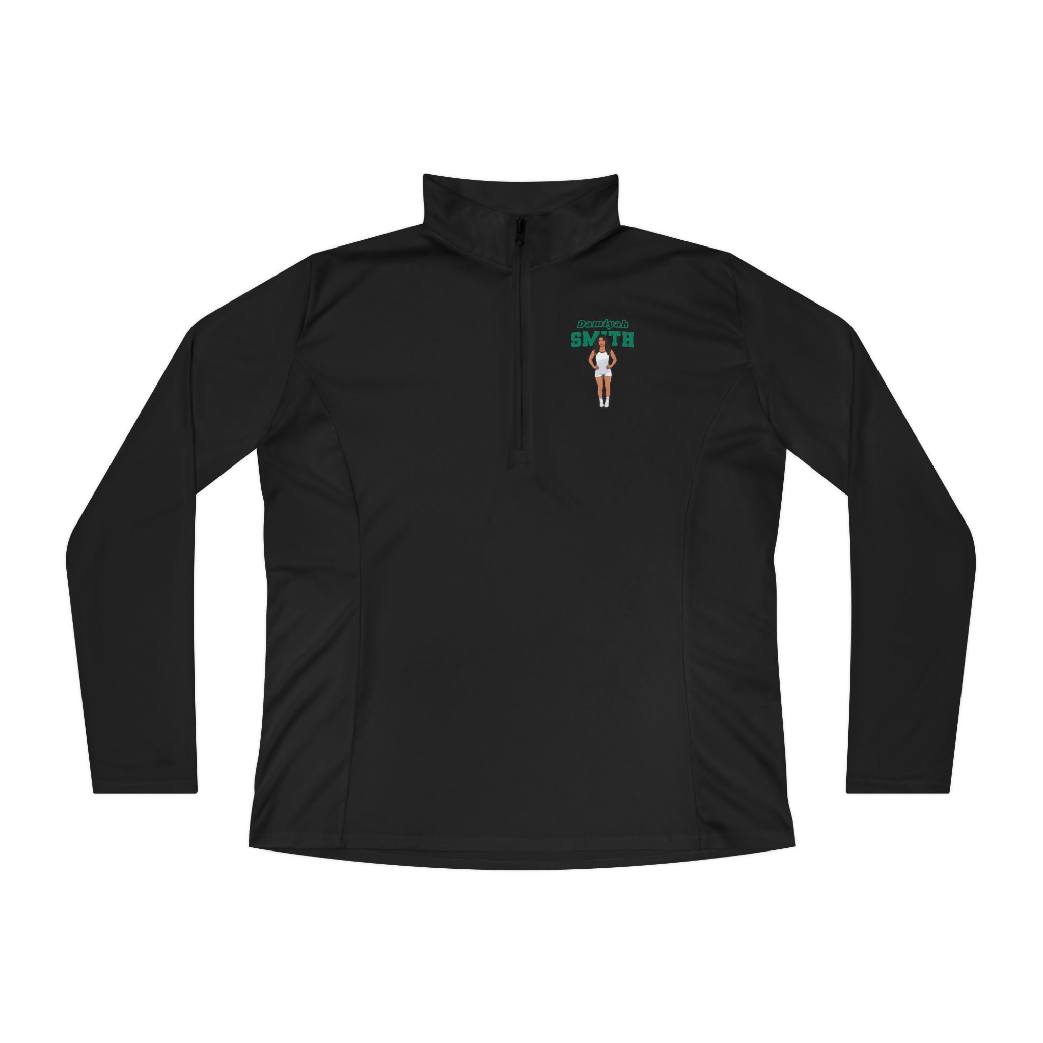 Women's Q-Zip Pullover — character_name_arch in Black