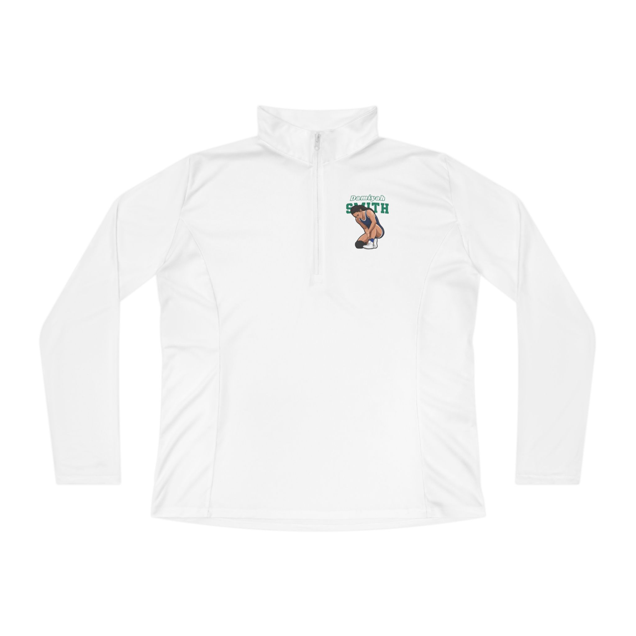Women's Q-Zip Pullover — character_name_arch in White