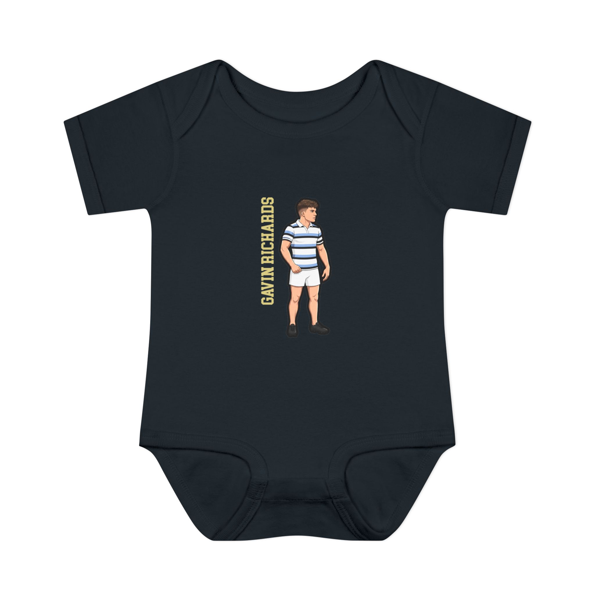 Baby Onesie — character_name_vertical in Black