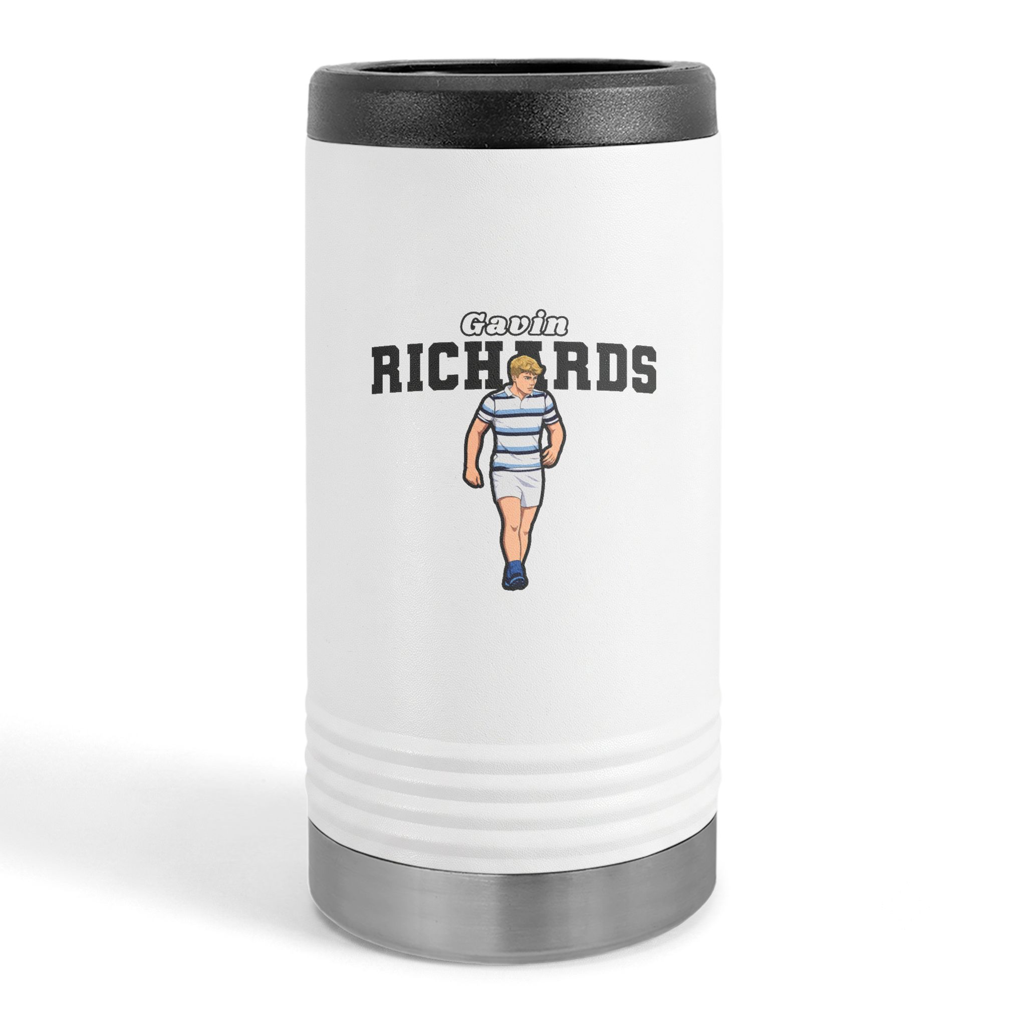 Slim Stainless Can Cooler — character_name_arch in White