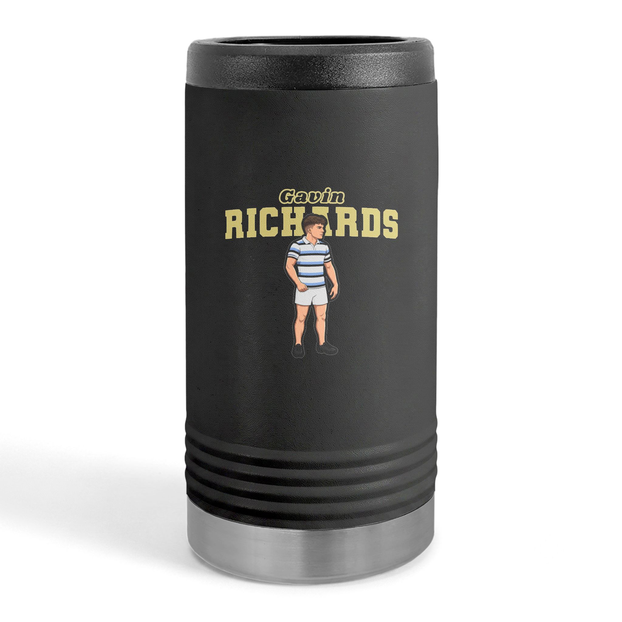 Slim Stainless Can Cooler — character_name_arch in Black