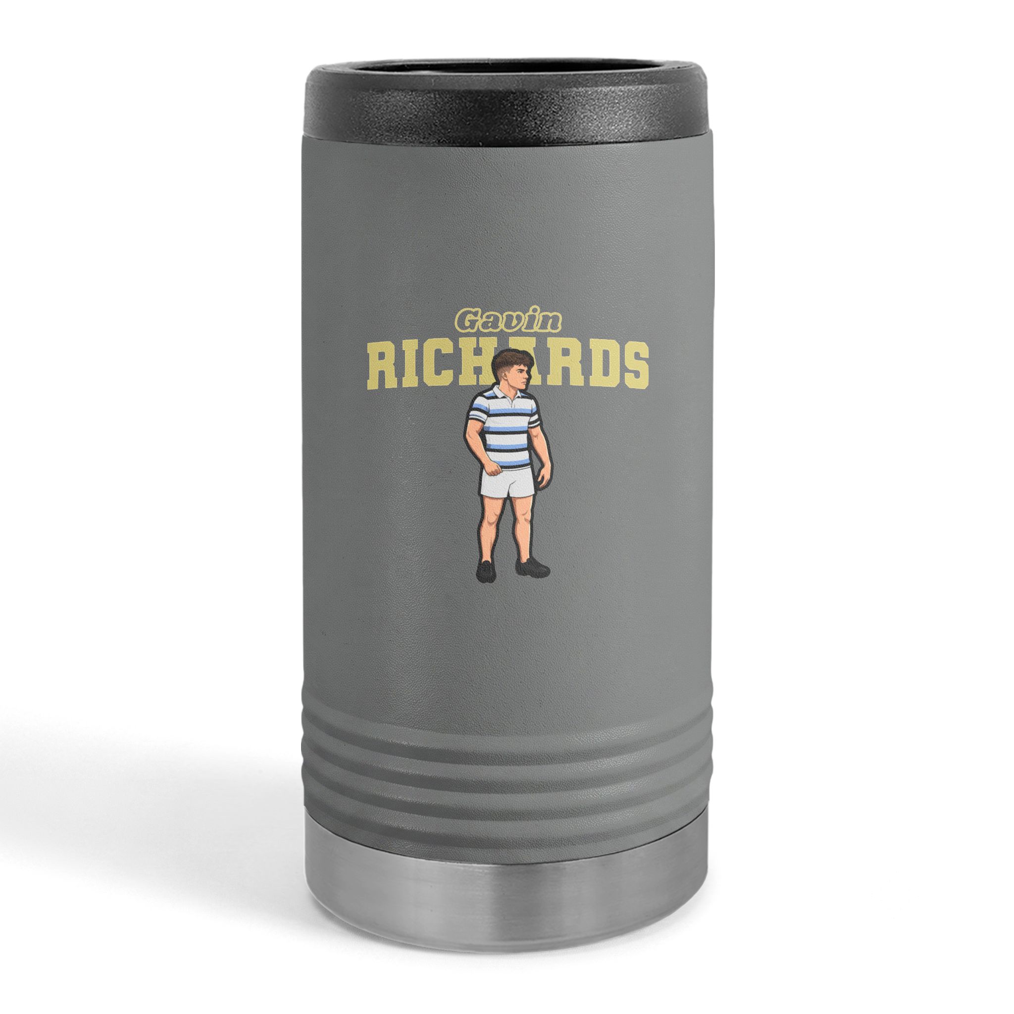 Slim Stainless Can Cooler — character_name_arch in Grey
