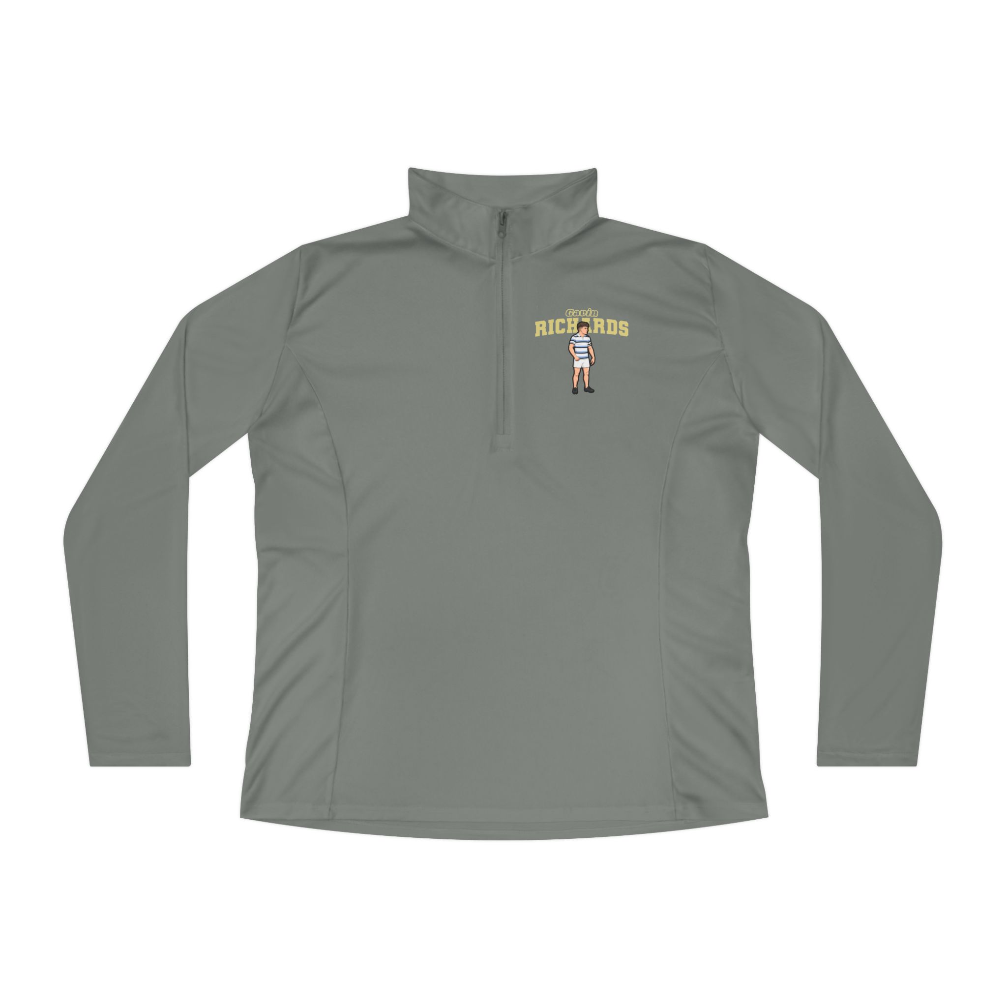 Women's Q-Zip Pullover — character_name_arch in Grey