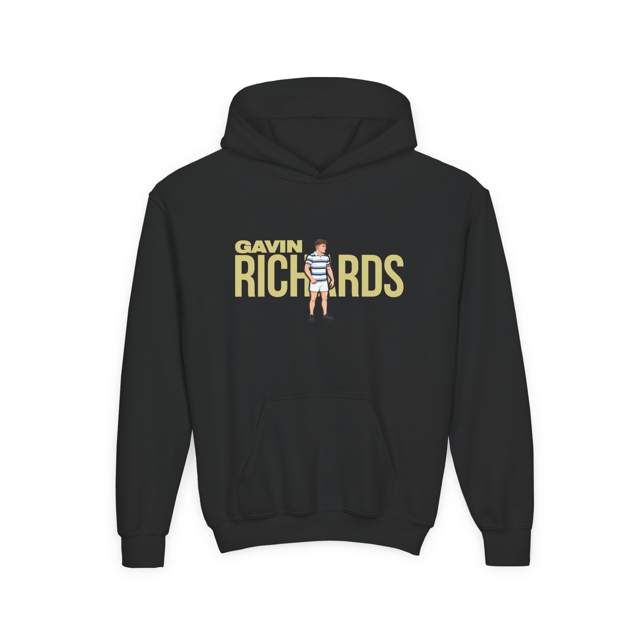 Youth Hoodie — character_player_name in Black