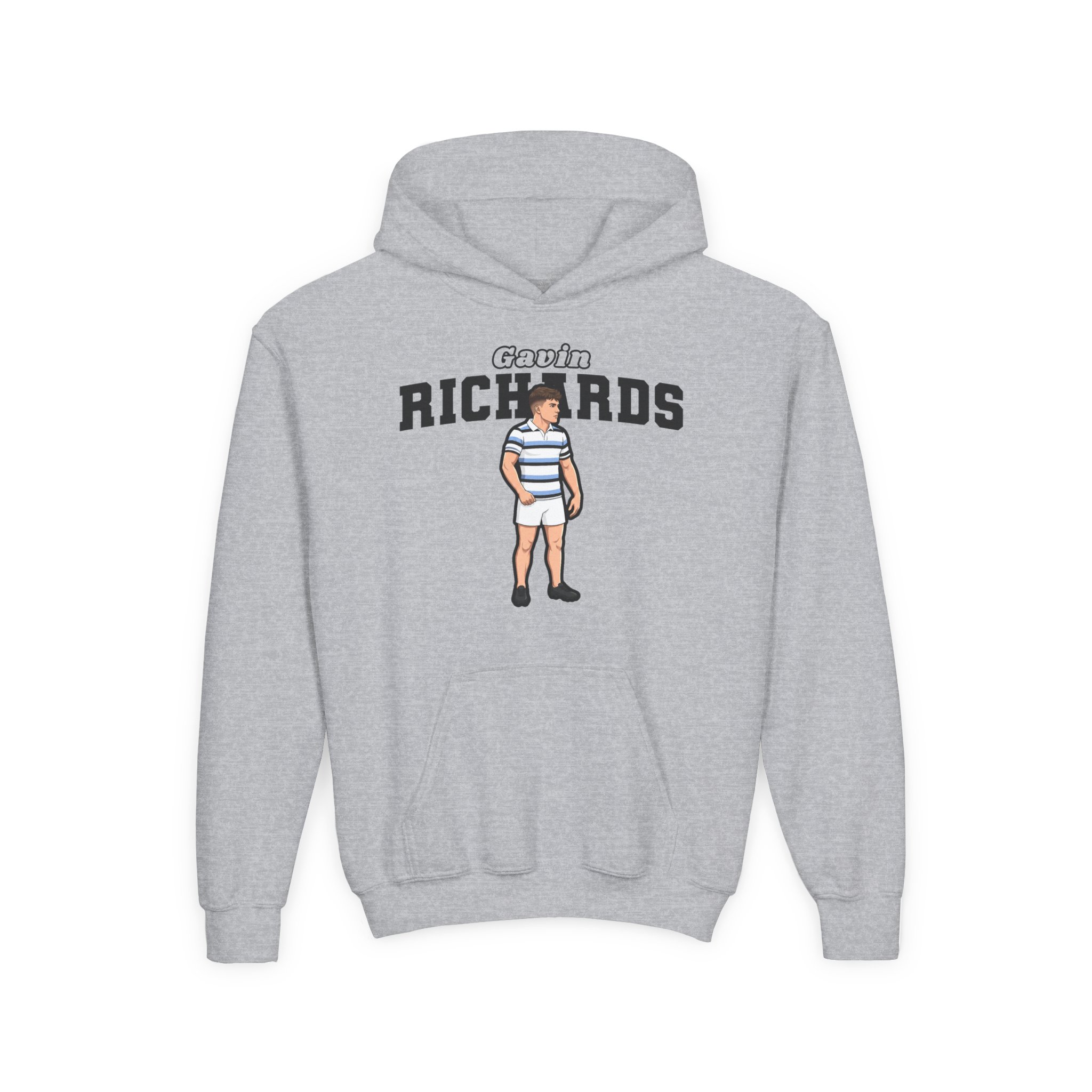 Youth Hoodie — character_name_arch in Grey