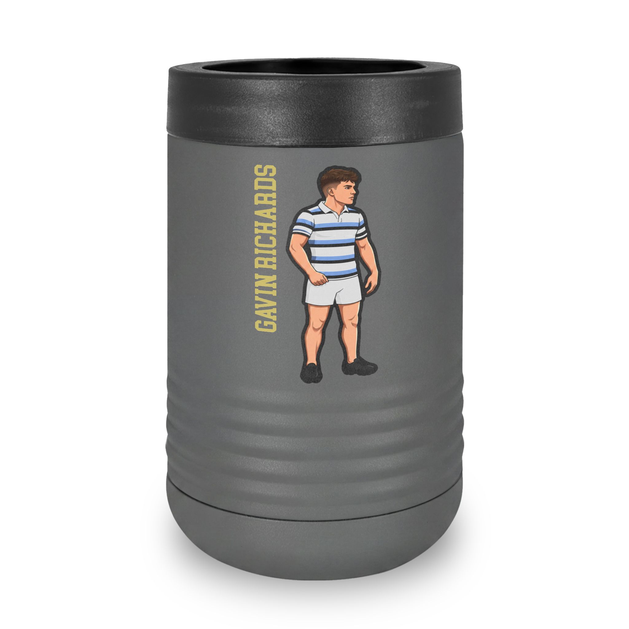 Stainless Can Cooler — character_name_vertical in Grey