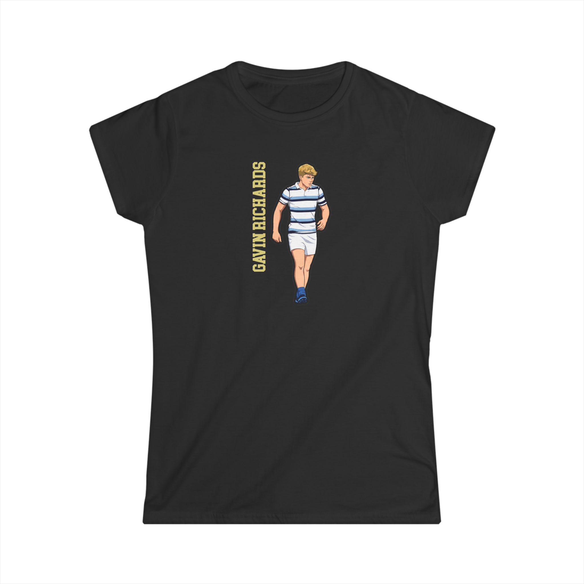 Women's Softstyle Tee — character_name_vertical in Black