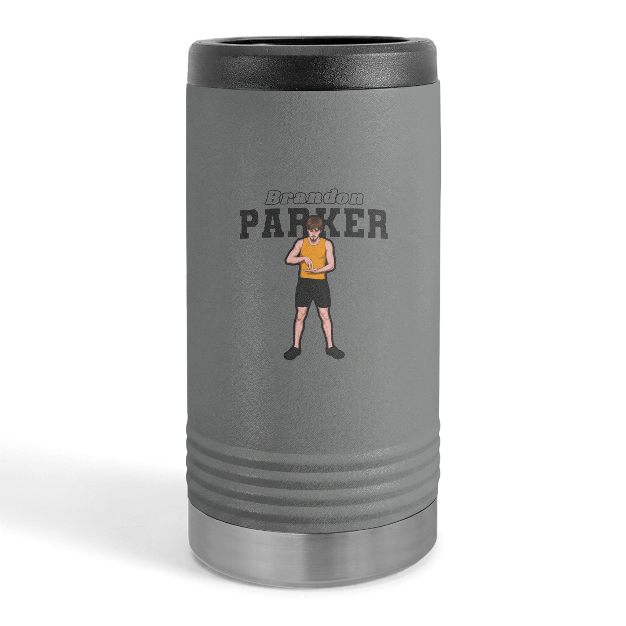 Slim Stainless Can Cooler — character_name_arch in Grey