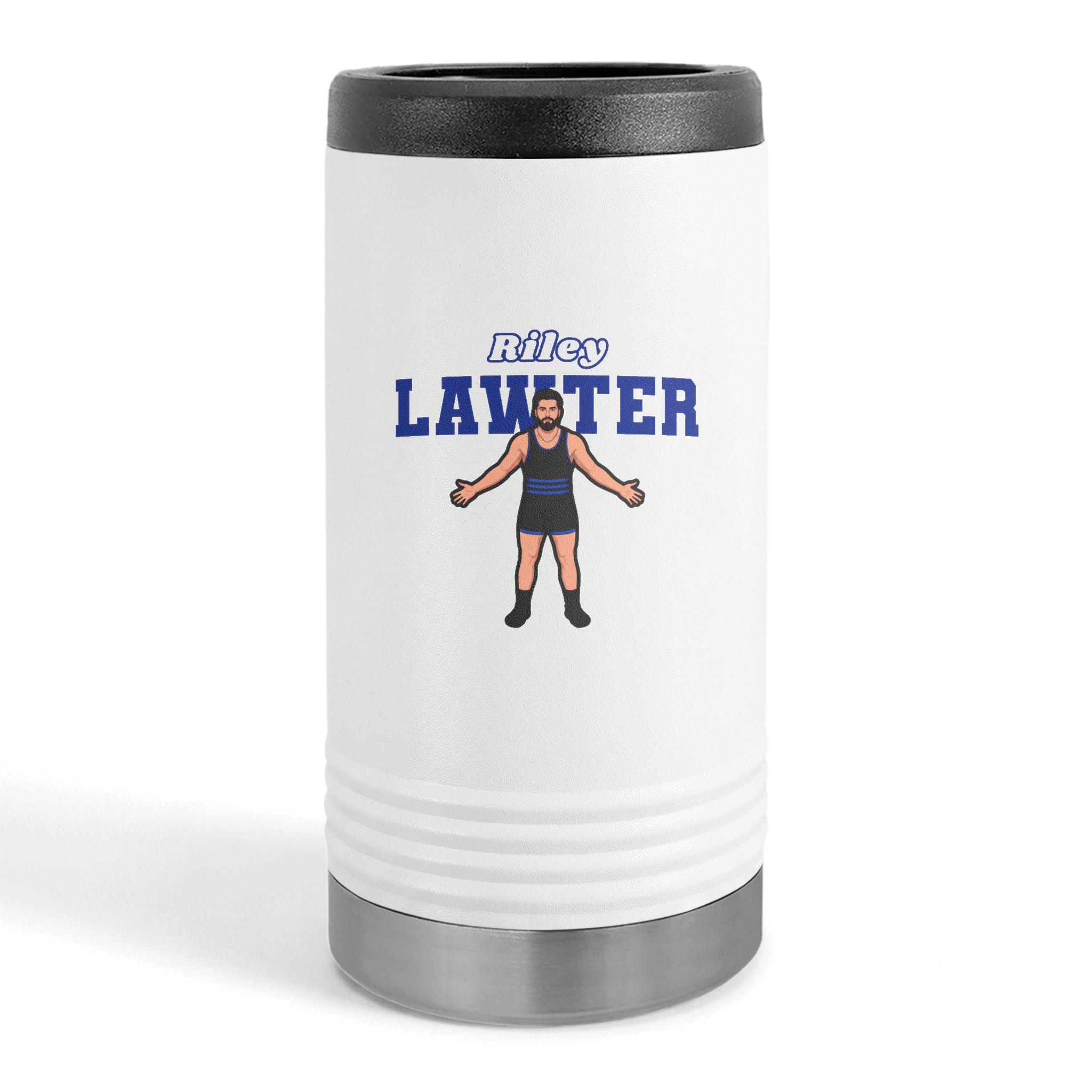 Slim Stainless Can Cooler — character_name_arch in White