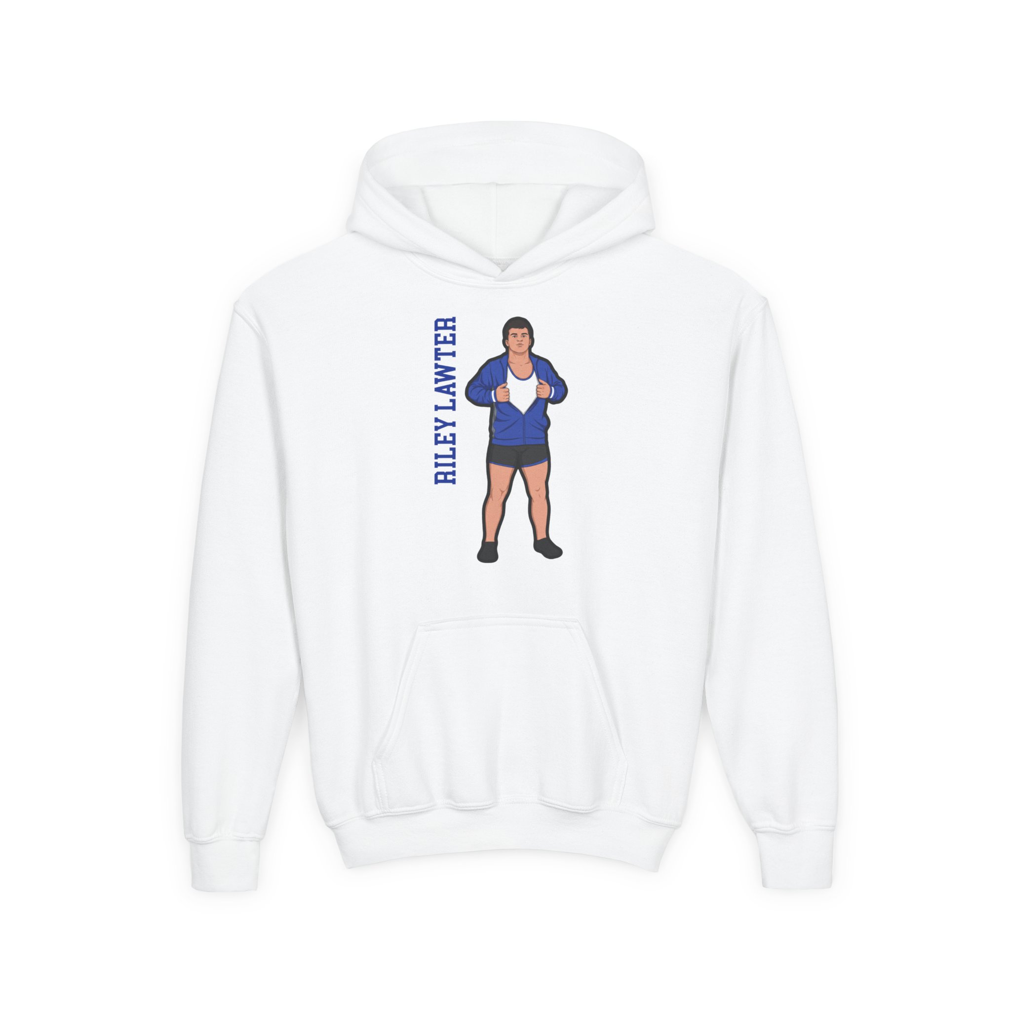 Youth Hoodie — character_name_vertical in White