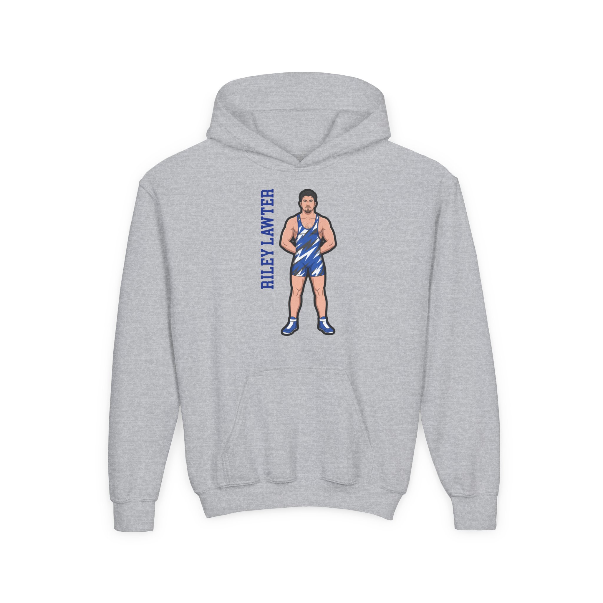 Youth Hoodie — character_name_vertical in Grey