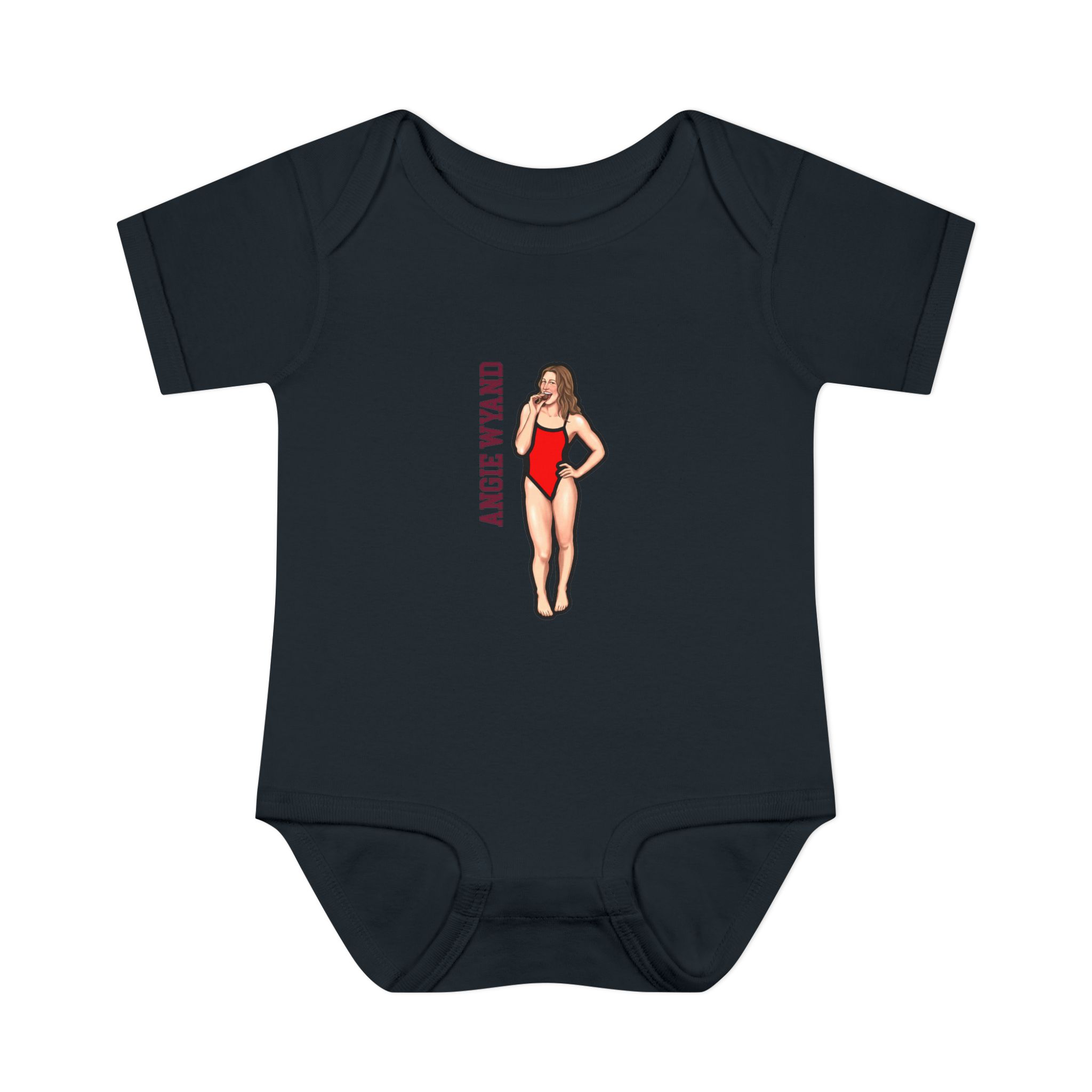 Baby Onesie — character_name_vertical in Black