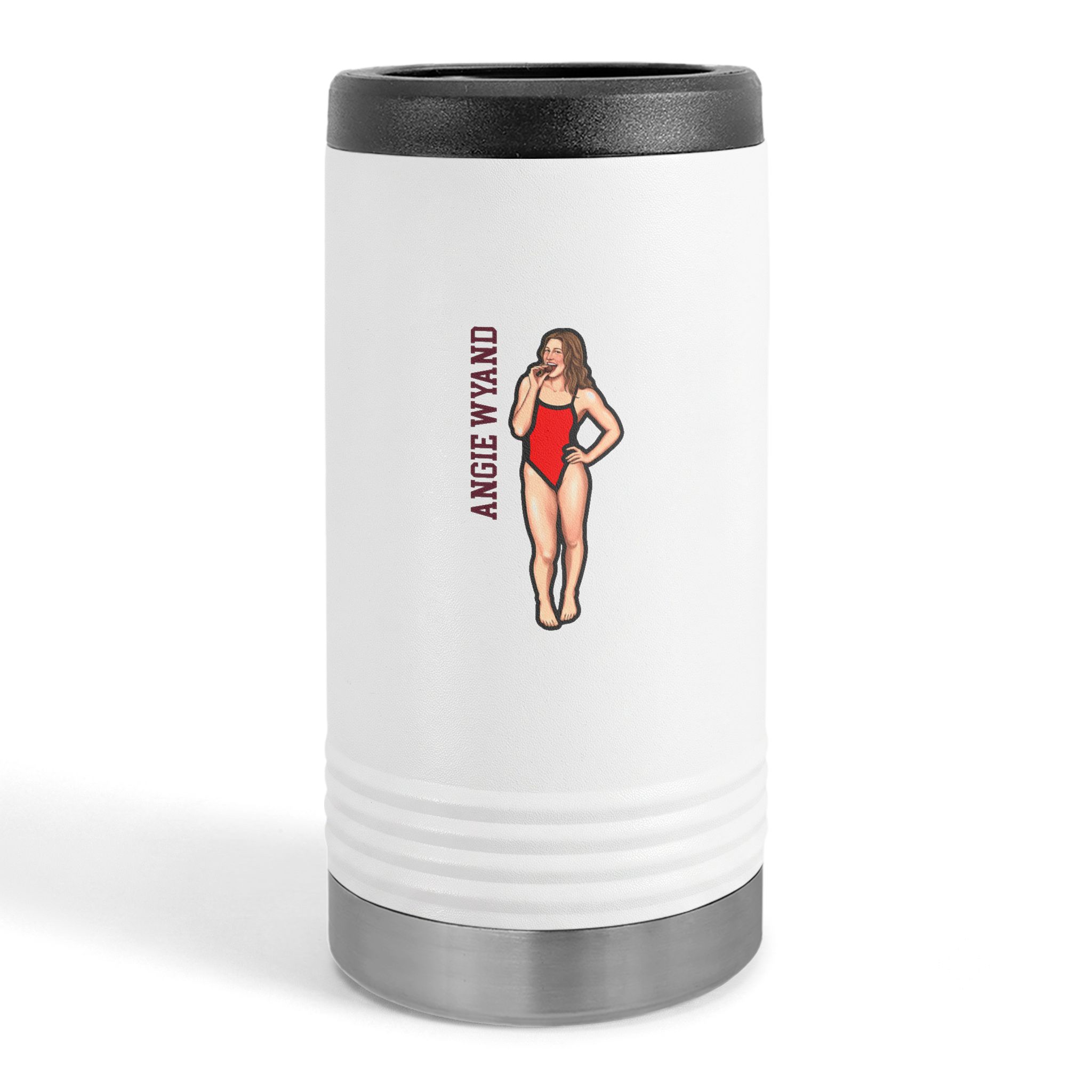 Slim Stainless Can Cooler — character_name_vertical in White