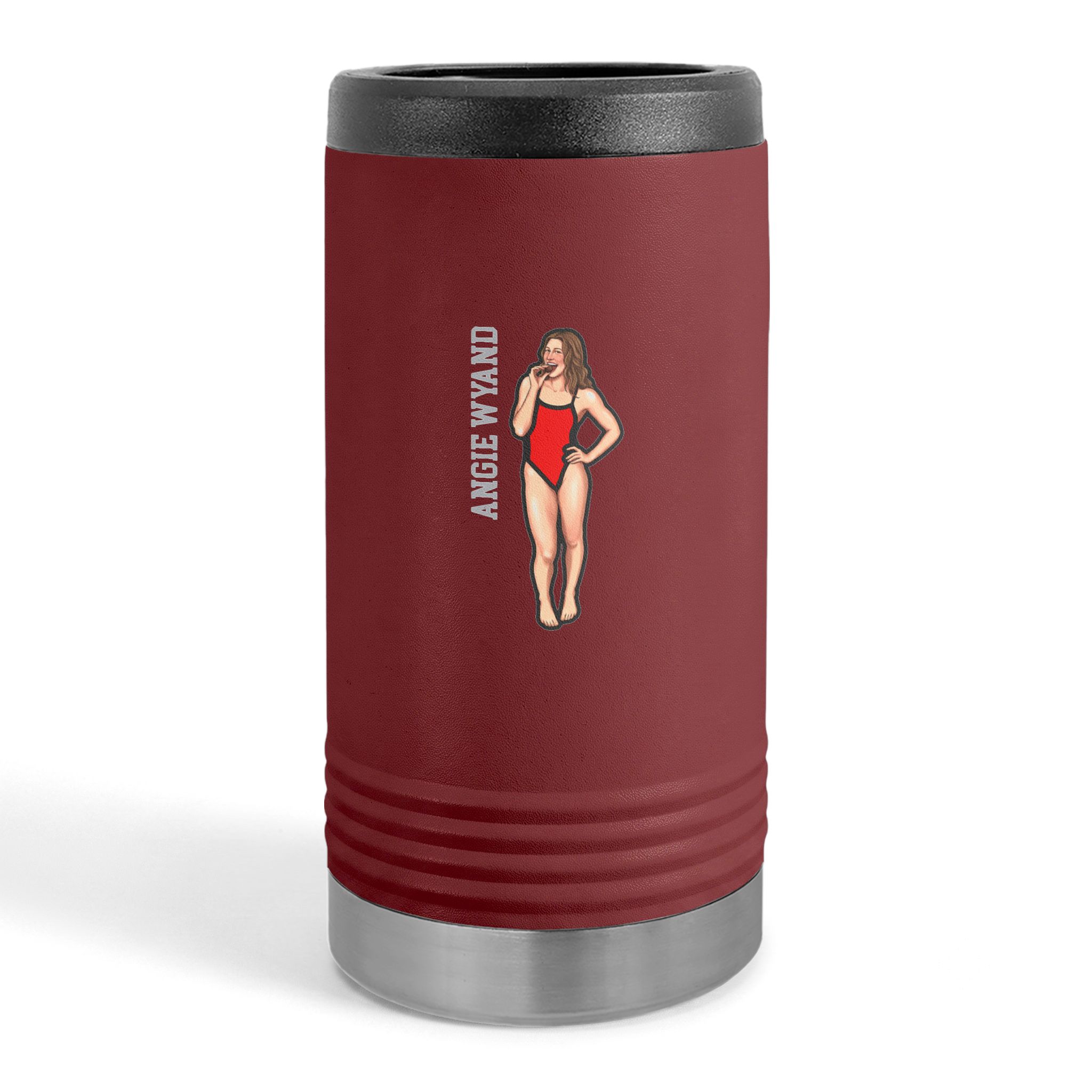 Slim Stainless Can Cooler — character_name_vertical in Maroon