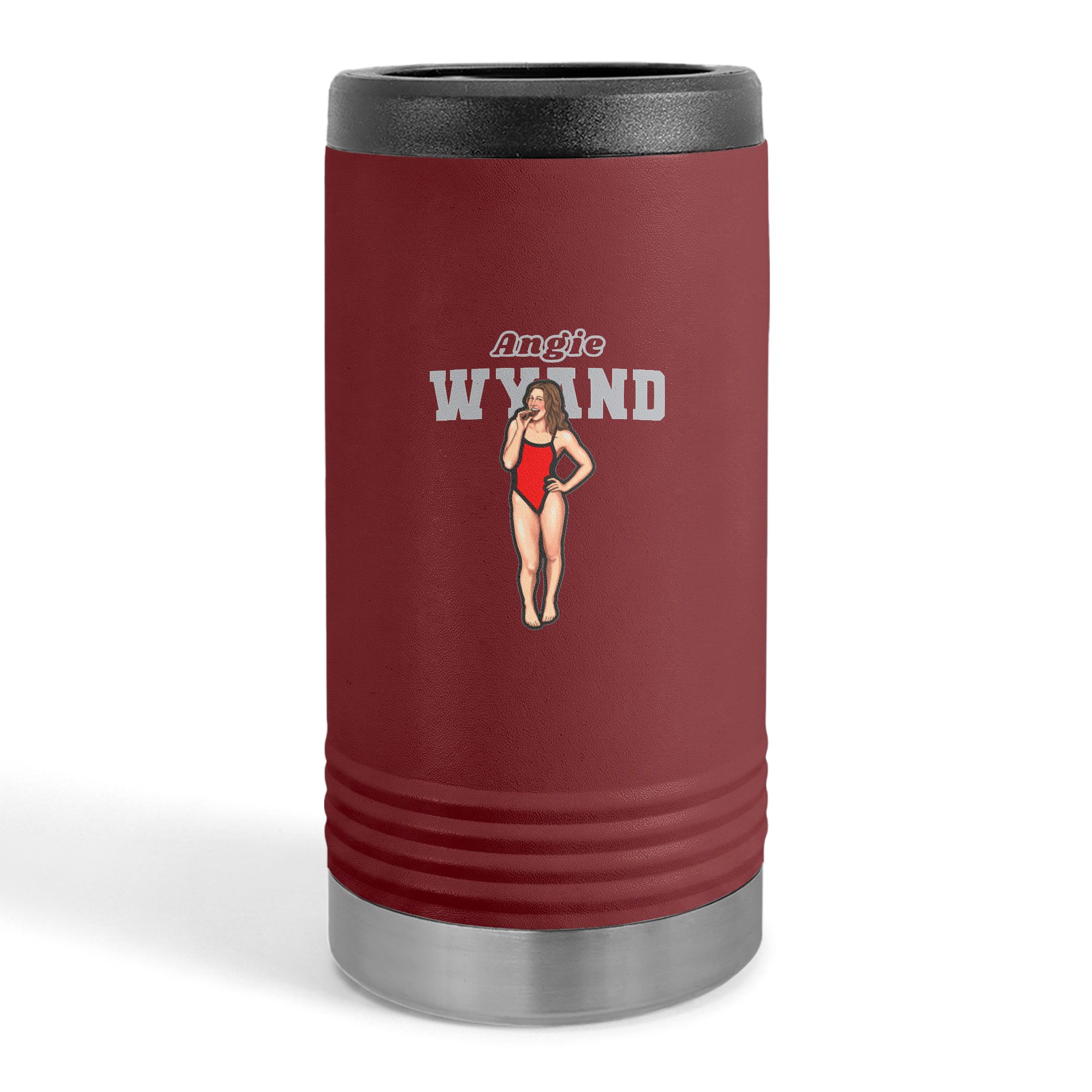 Slim Stainless Can Cooler — character_name_arch in Maroon