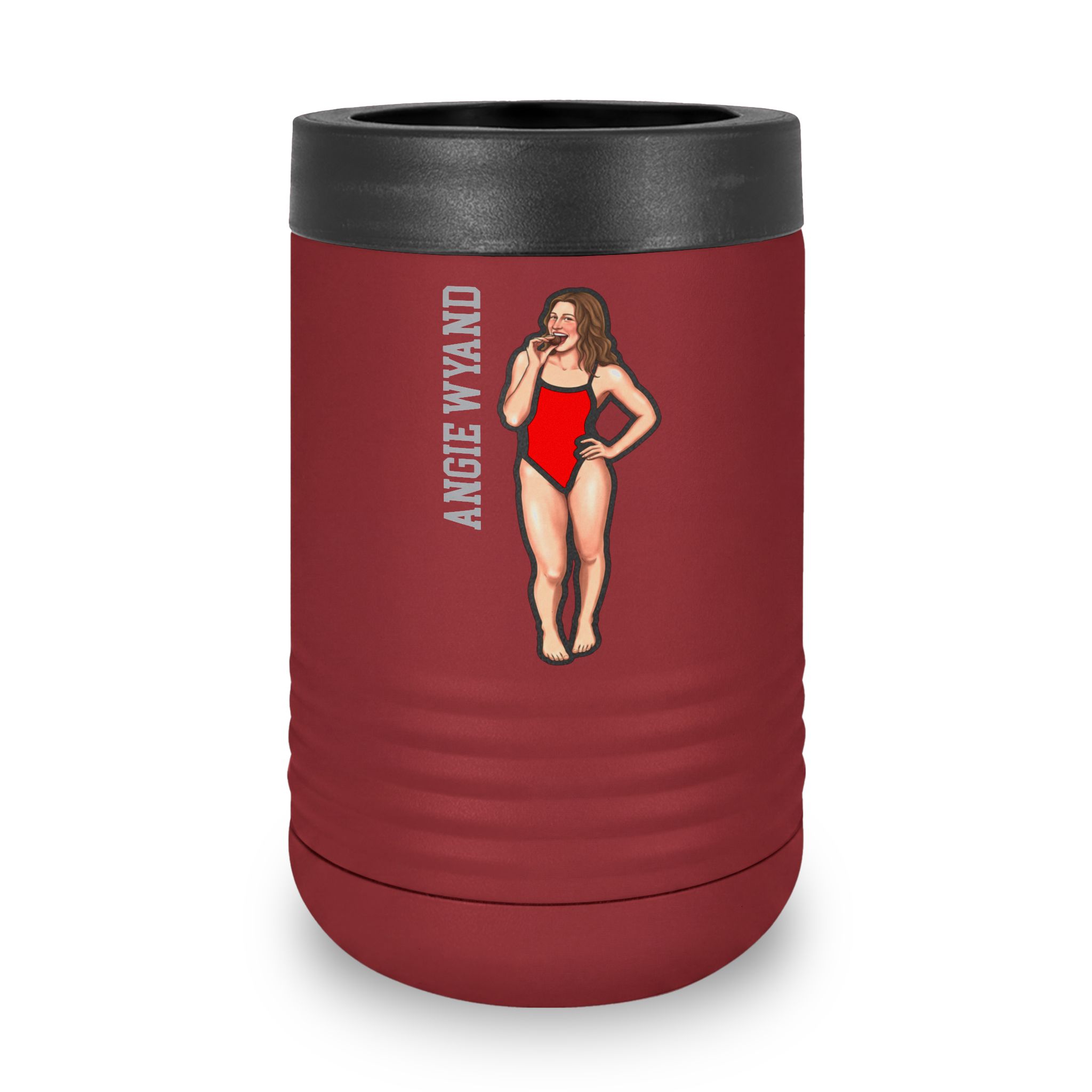 Stainless Can Cooler — character_name_vertical in Maroon