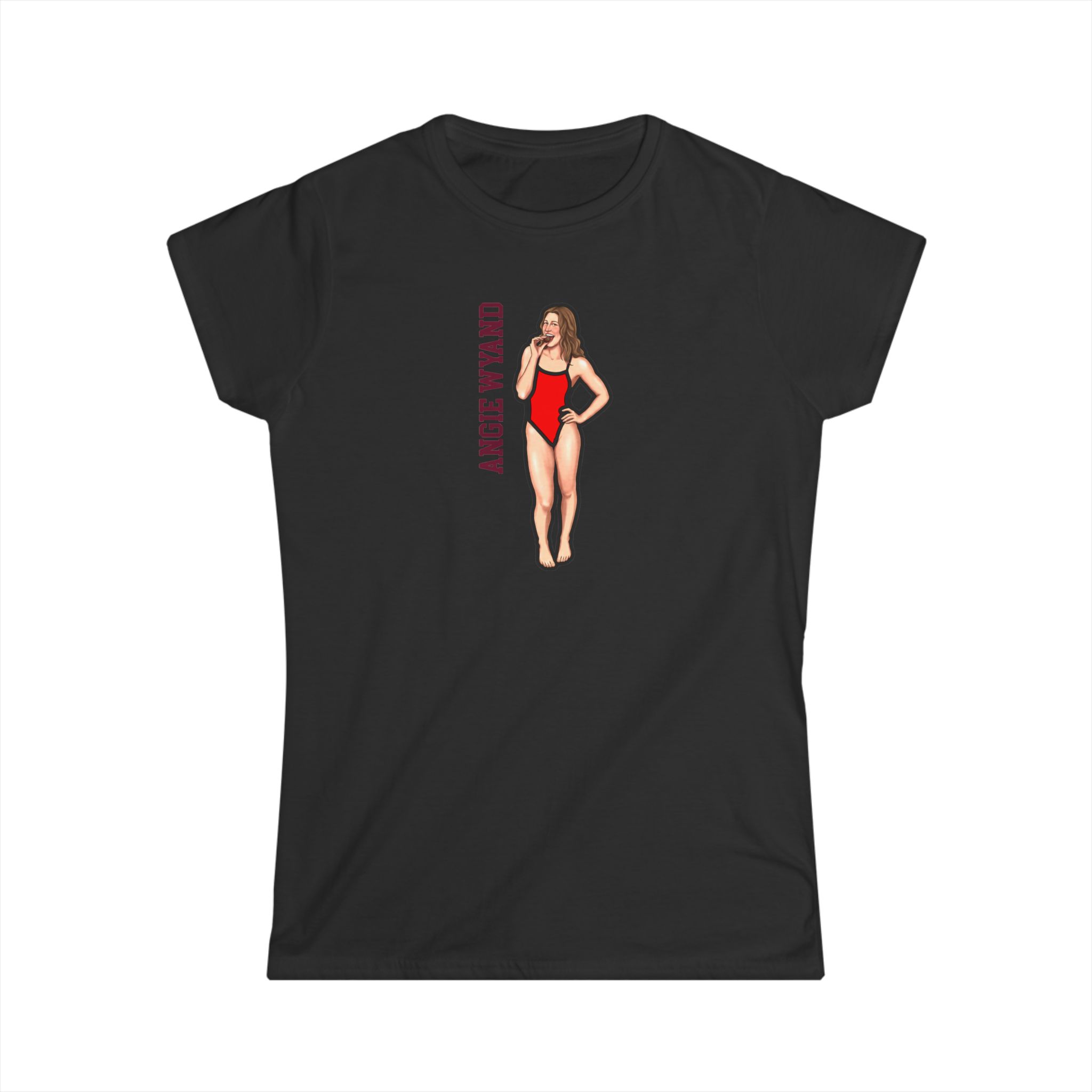 Women's Softstyle Tee — character_name_vertical in Black