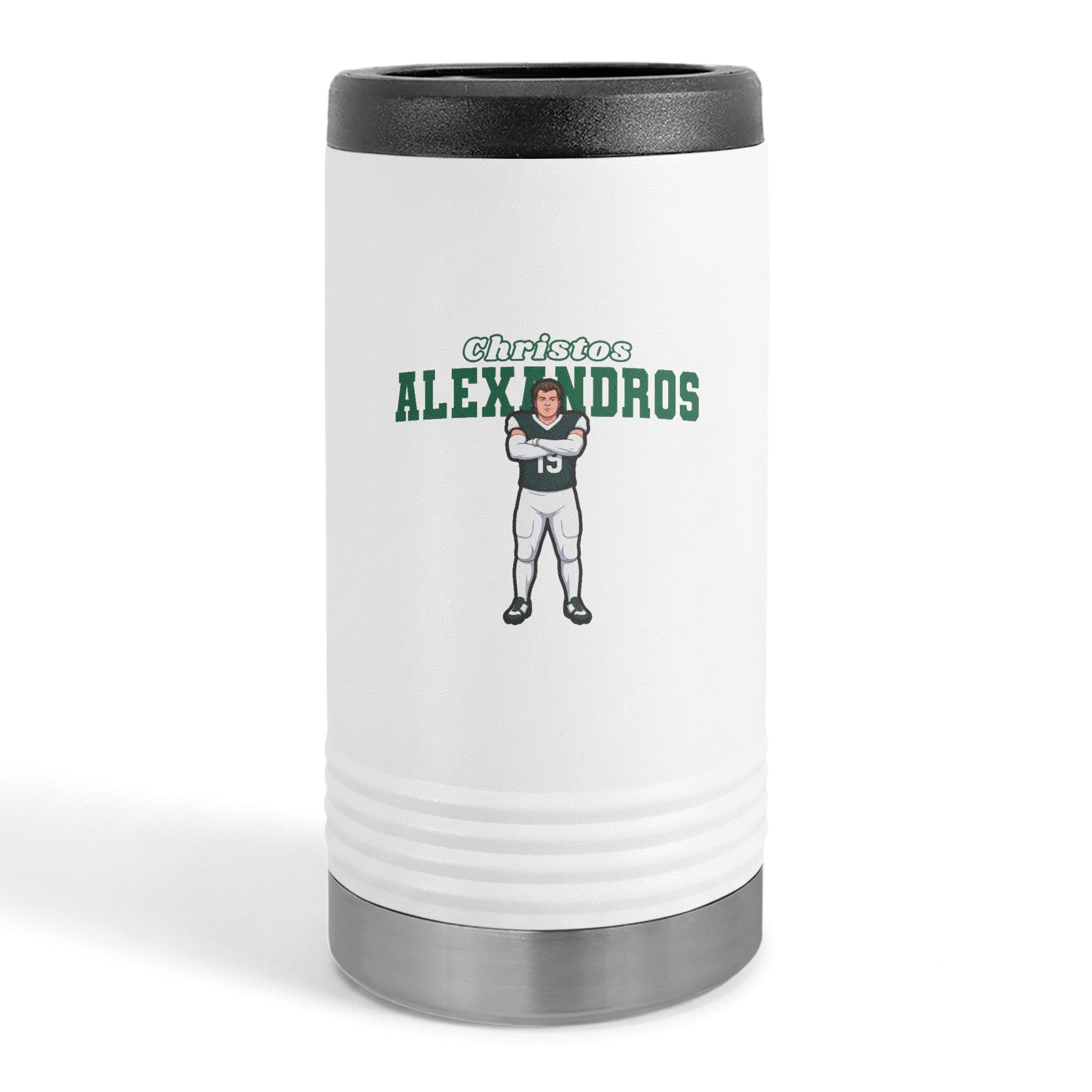 Slim Stainless Can Cooler — character_name_arch in White