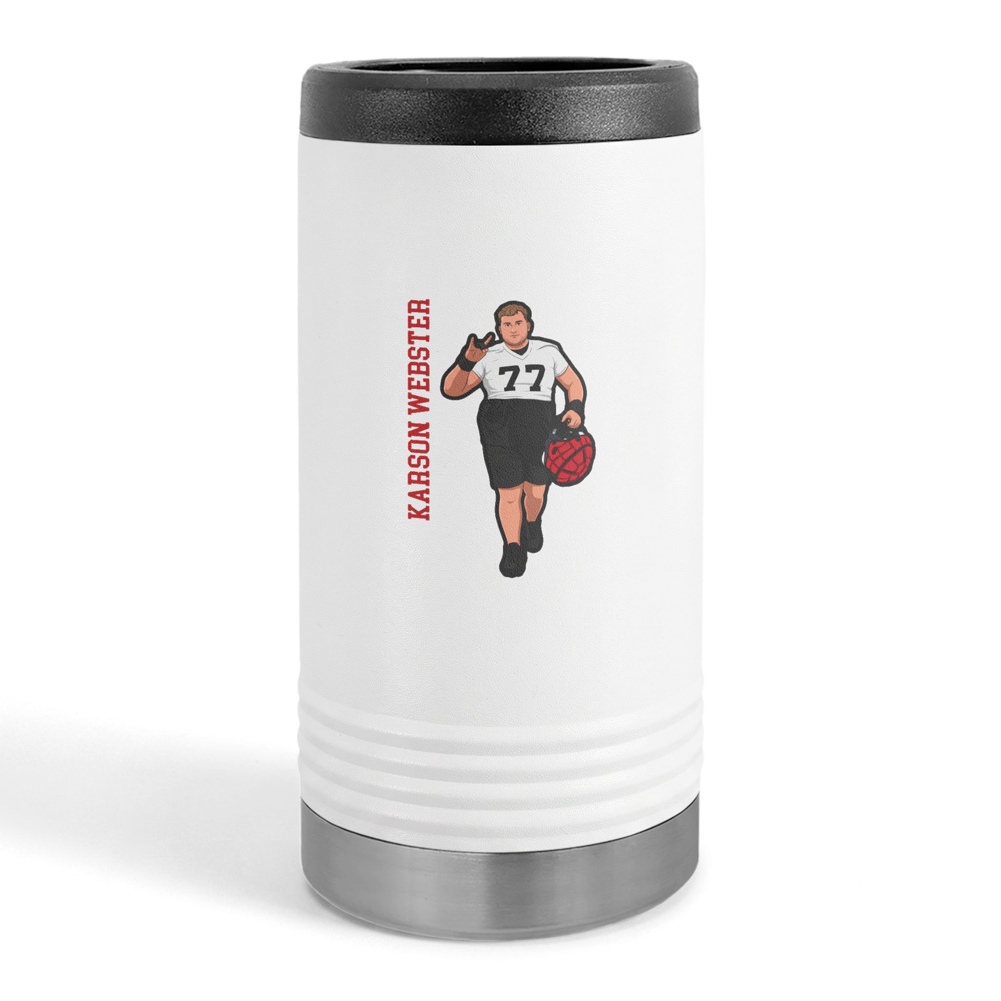 Slim Stainless Can Cooler — character_name_vertical in White