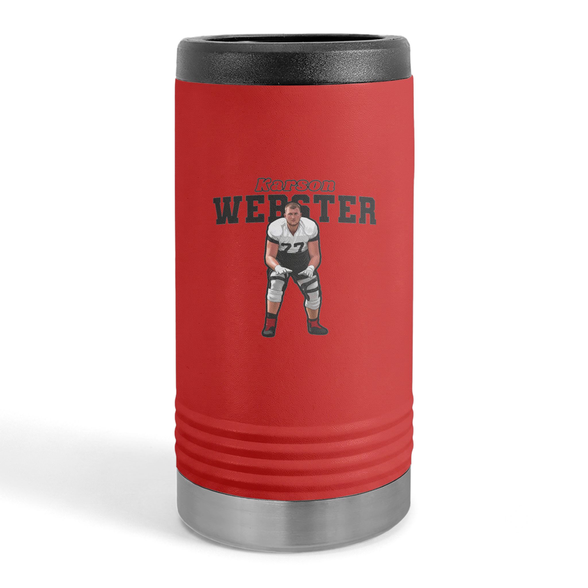 Slim Stainless Can Cooler — character_name_arch in Red