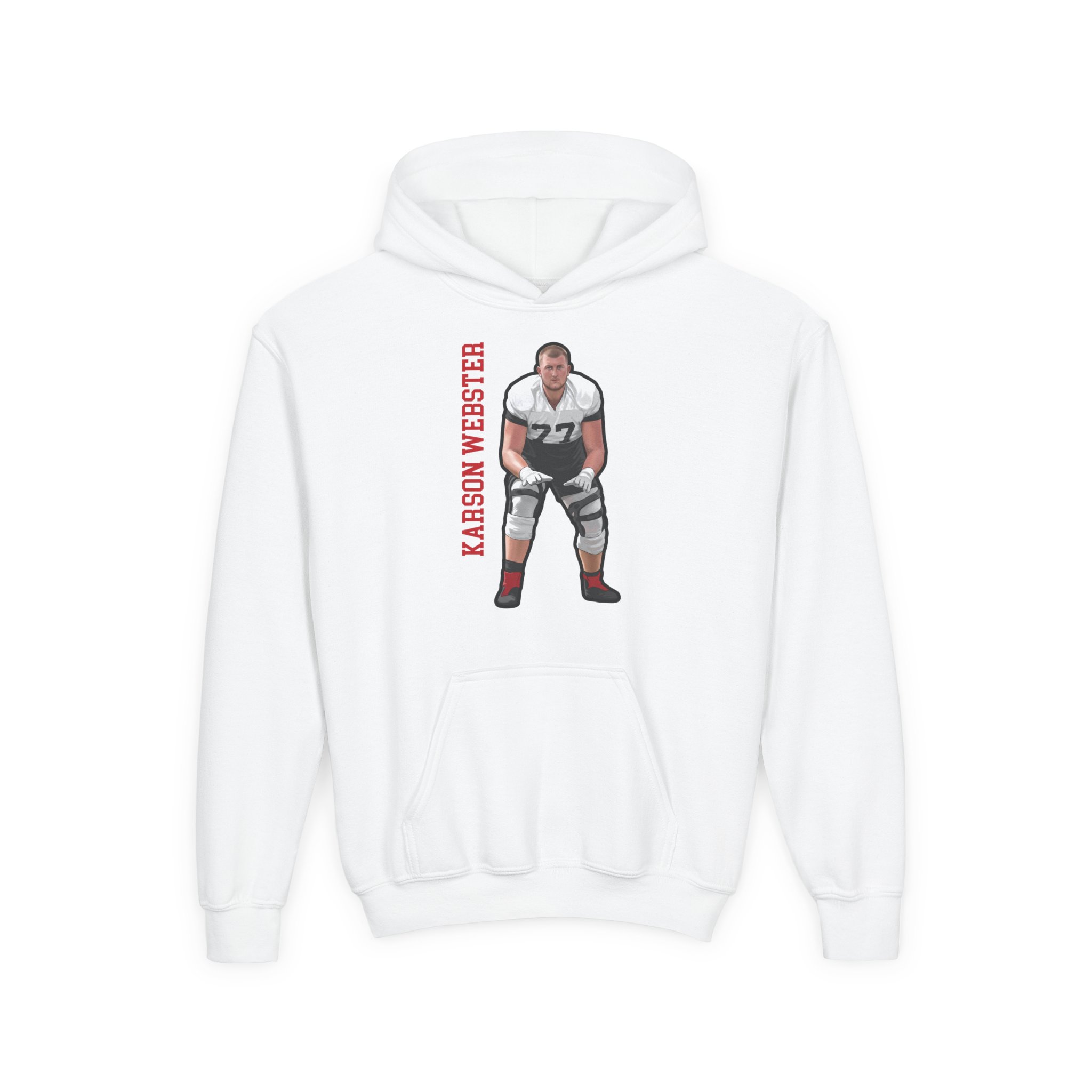 Youth Hoodie — character_name_vertical in White