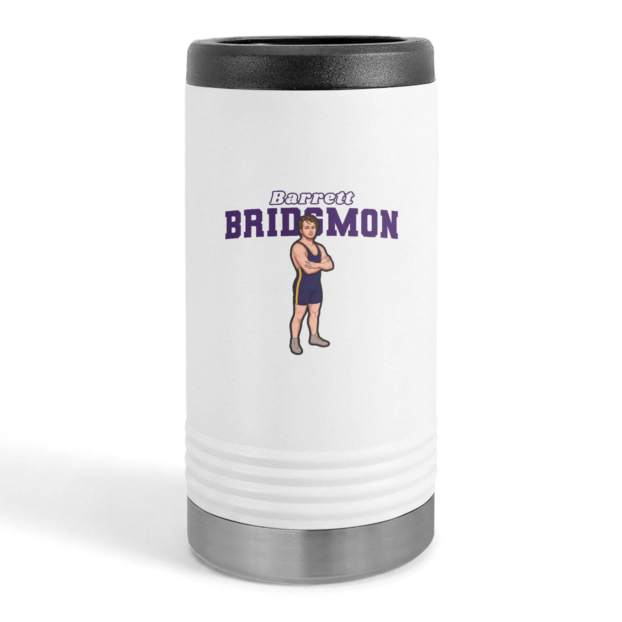 Slim Stainless Can Cooler — character_name_arch in White