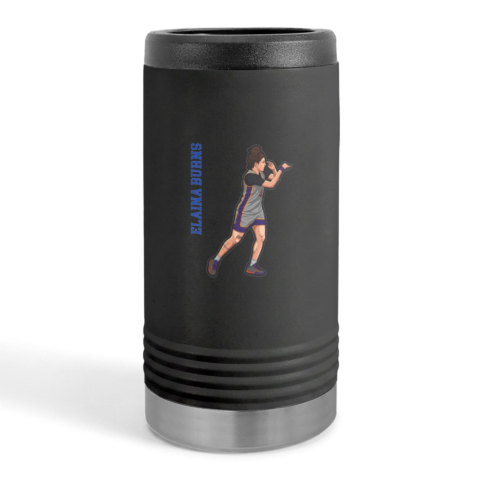 Slim Stainless Can Cooler — character_name_vertical in Black