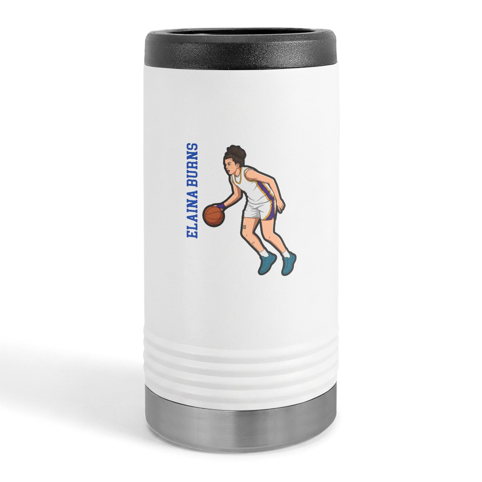 Slim Stainless Can Cooler — character_name_vertical in White