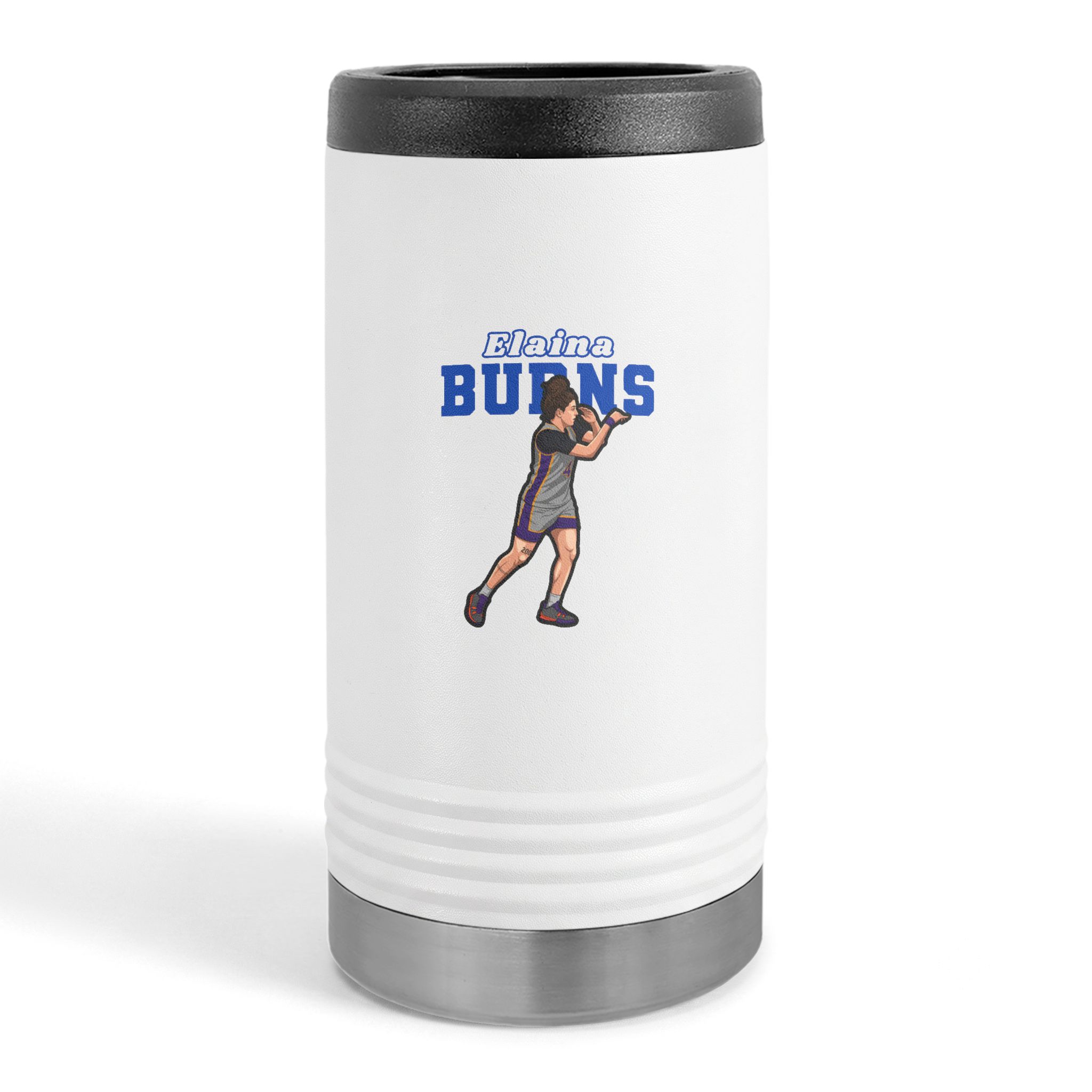 Slim Stainless Can Cooler — character_name_arch in White