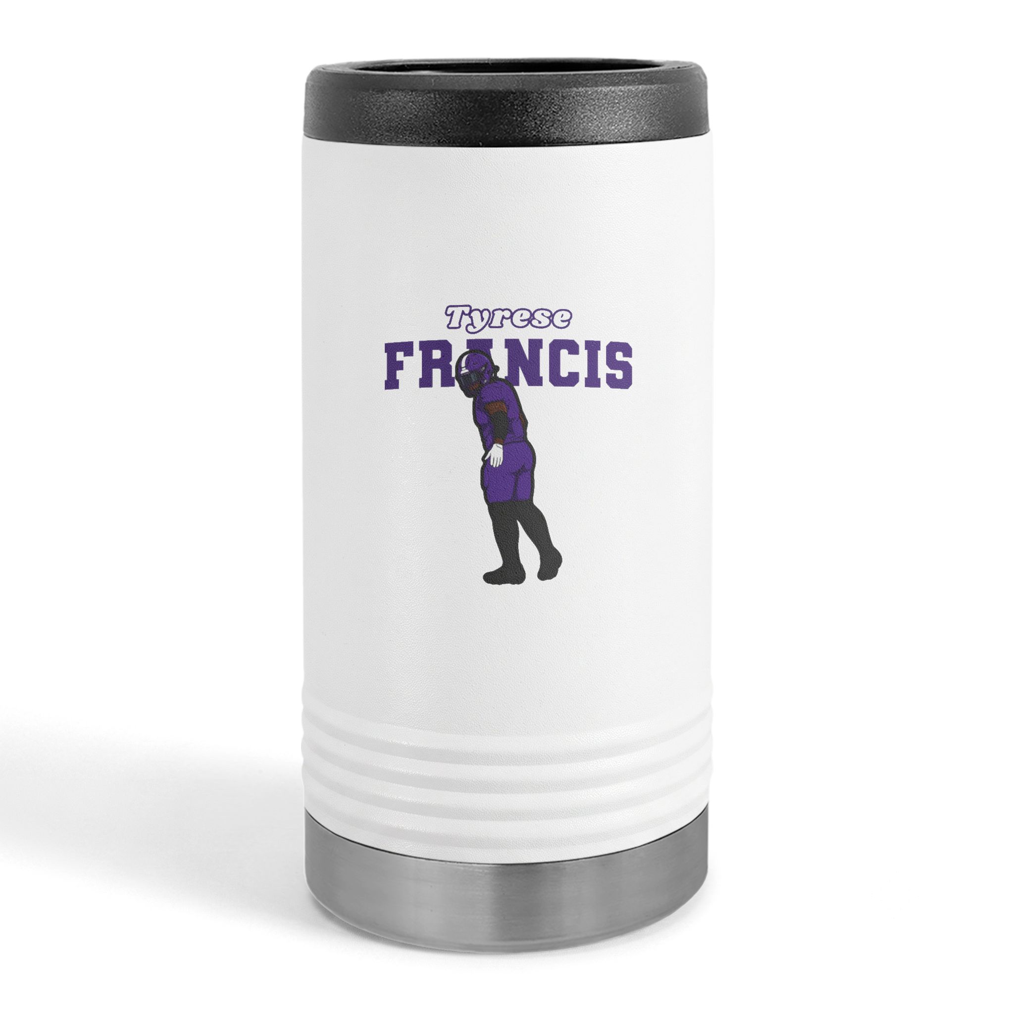 Slim Stainless Can Cooler — character_name_arch in White