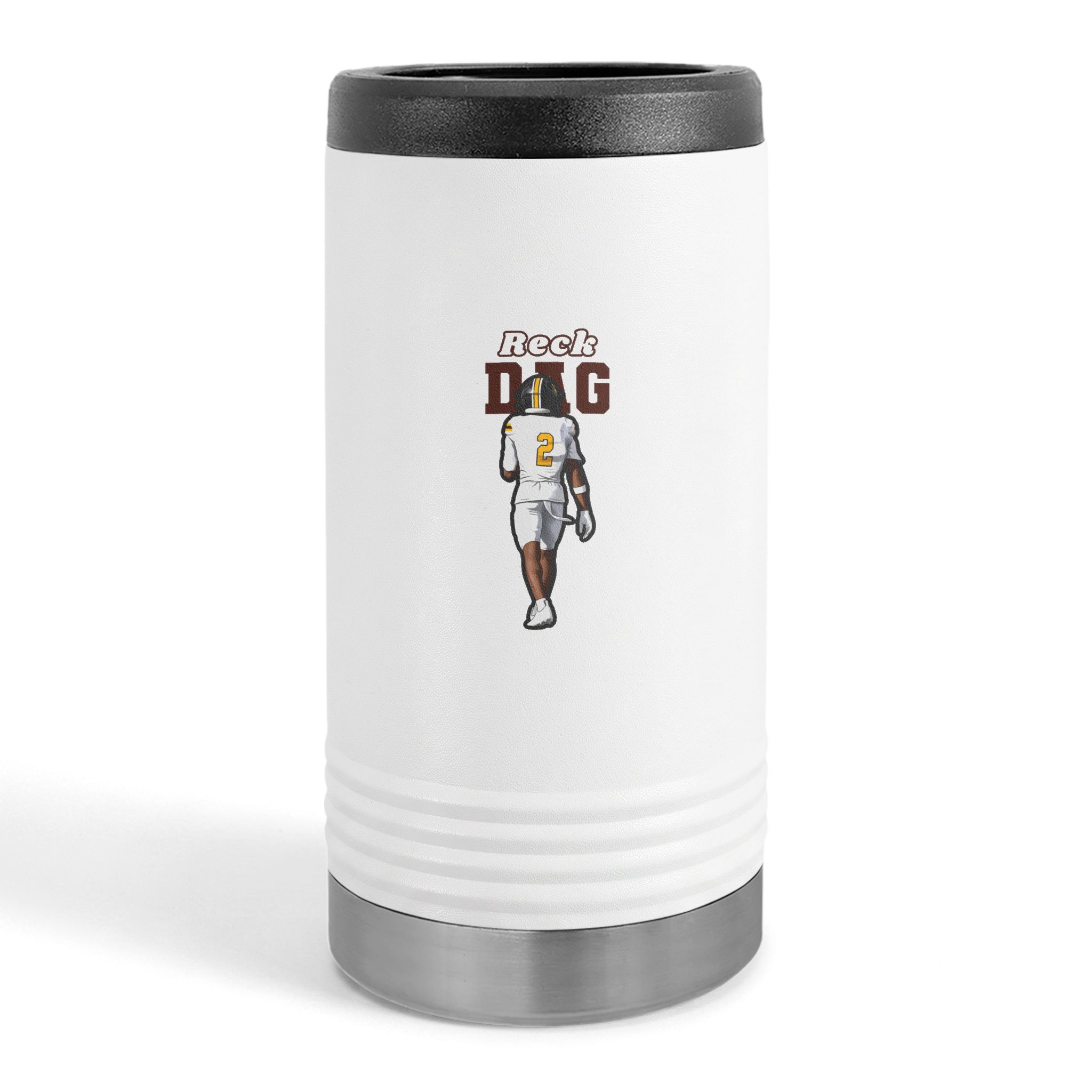 Slim Stainless Can Cooler — character_name_arch in White