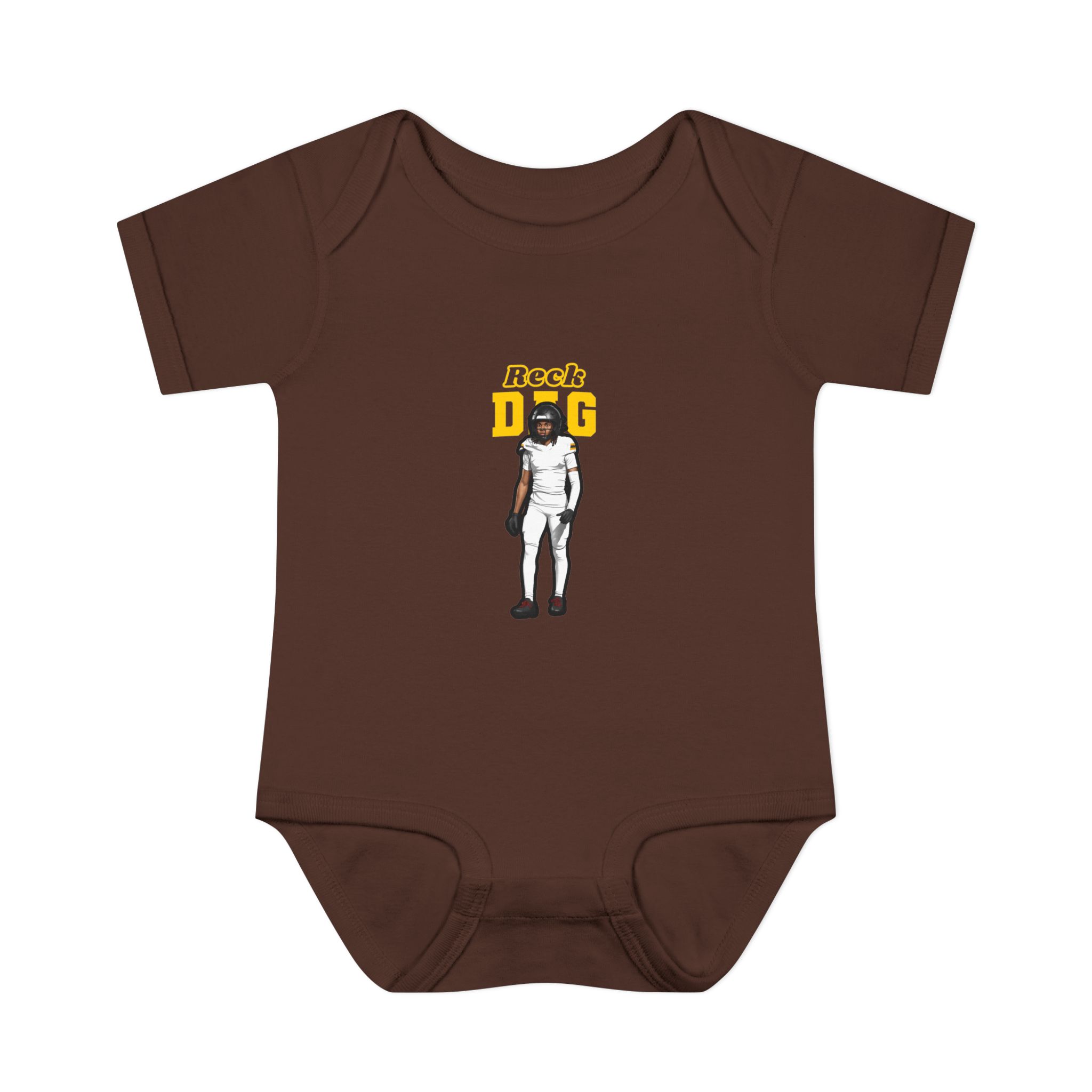 Baby Onesie — character_name_arch in Brown