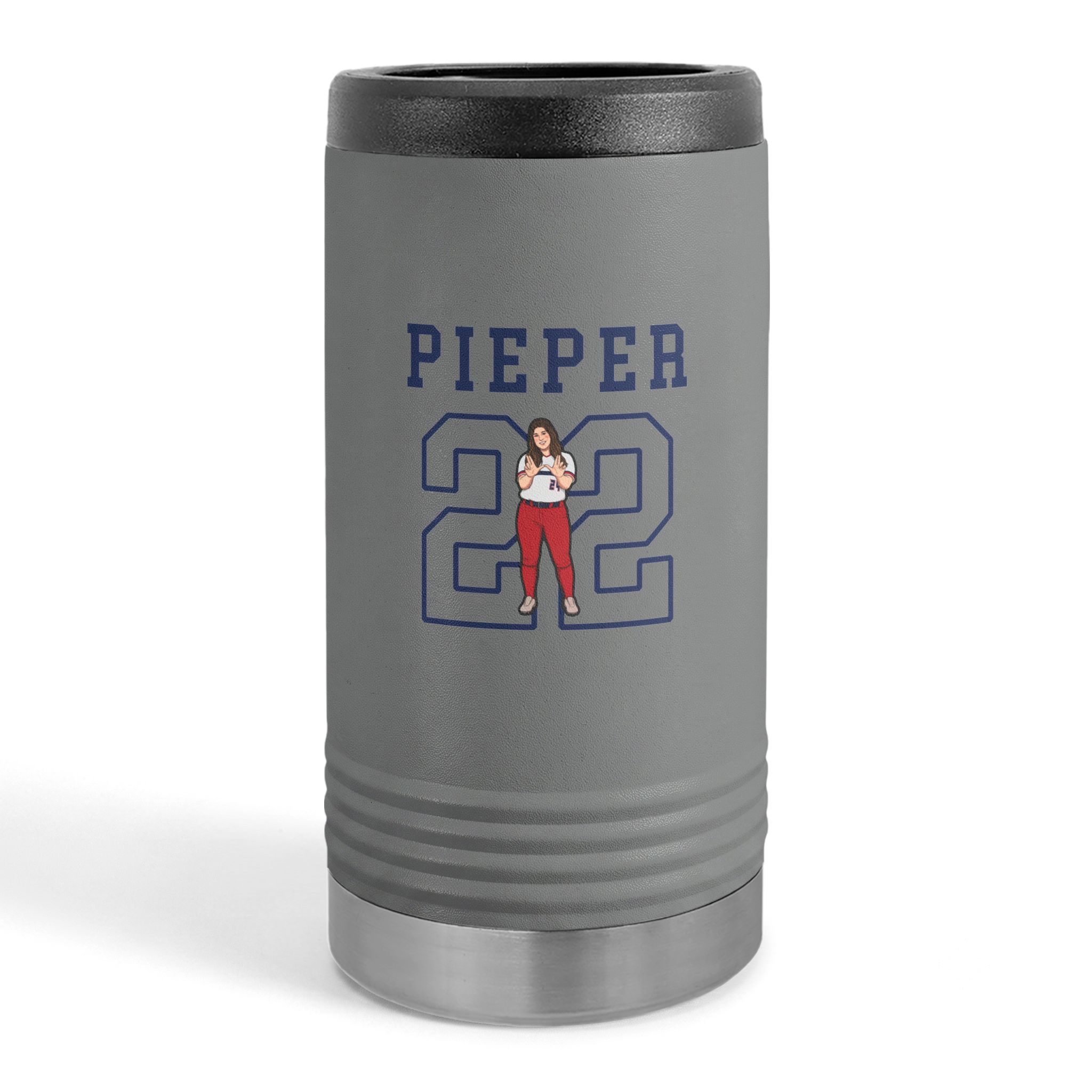 Slim Stainless Can Cooler — character_shirsey in Grey
