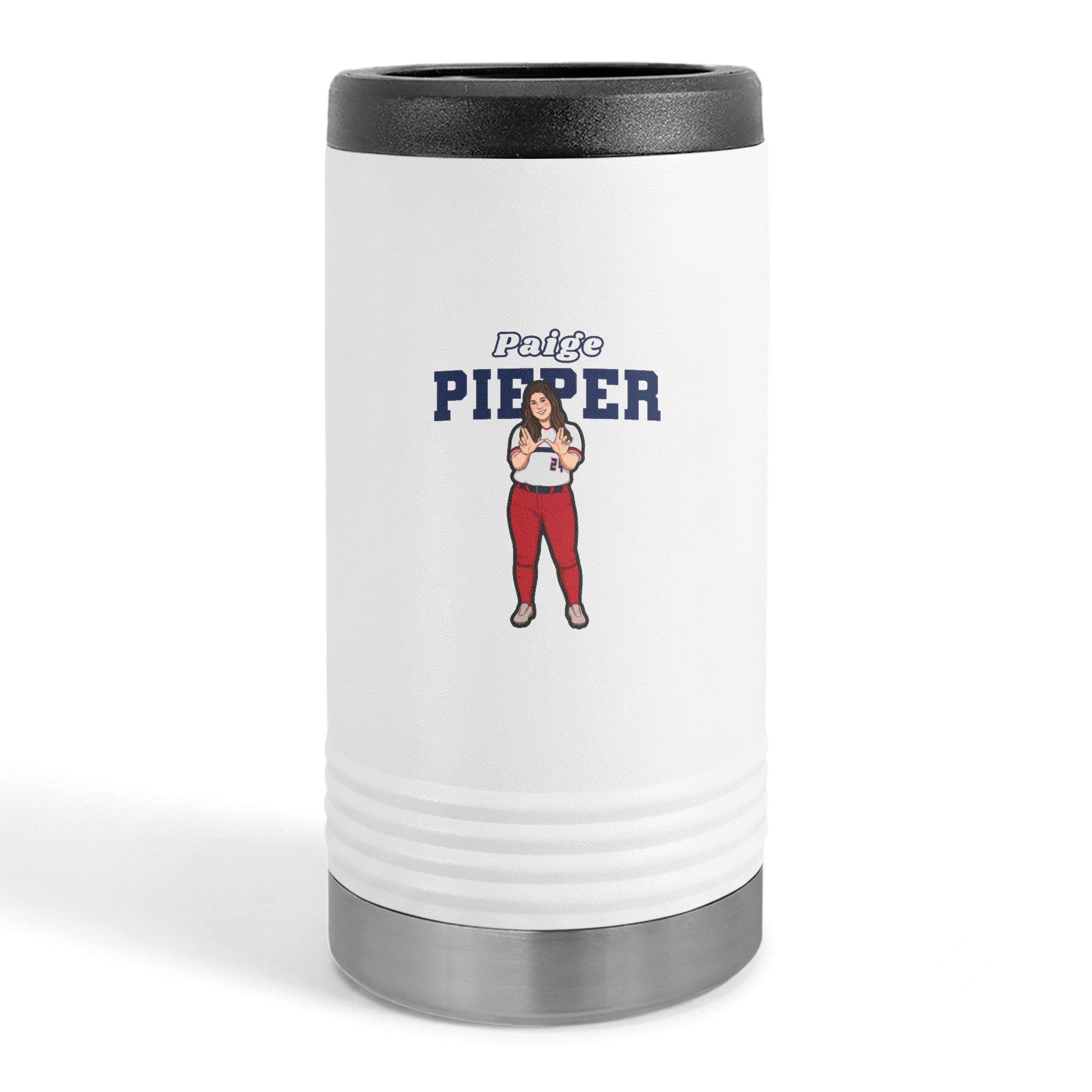 Slim Stainless Can Cooler — character_name_arch in White