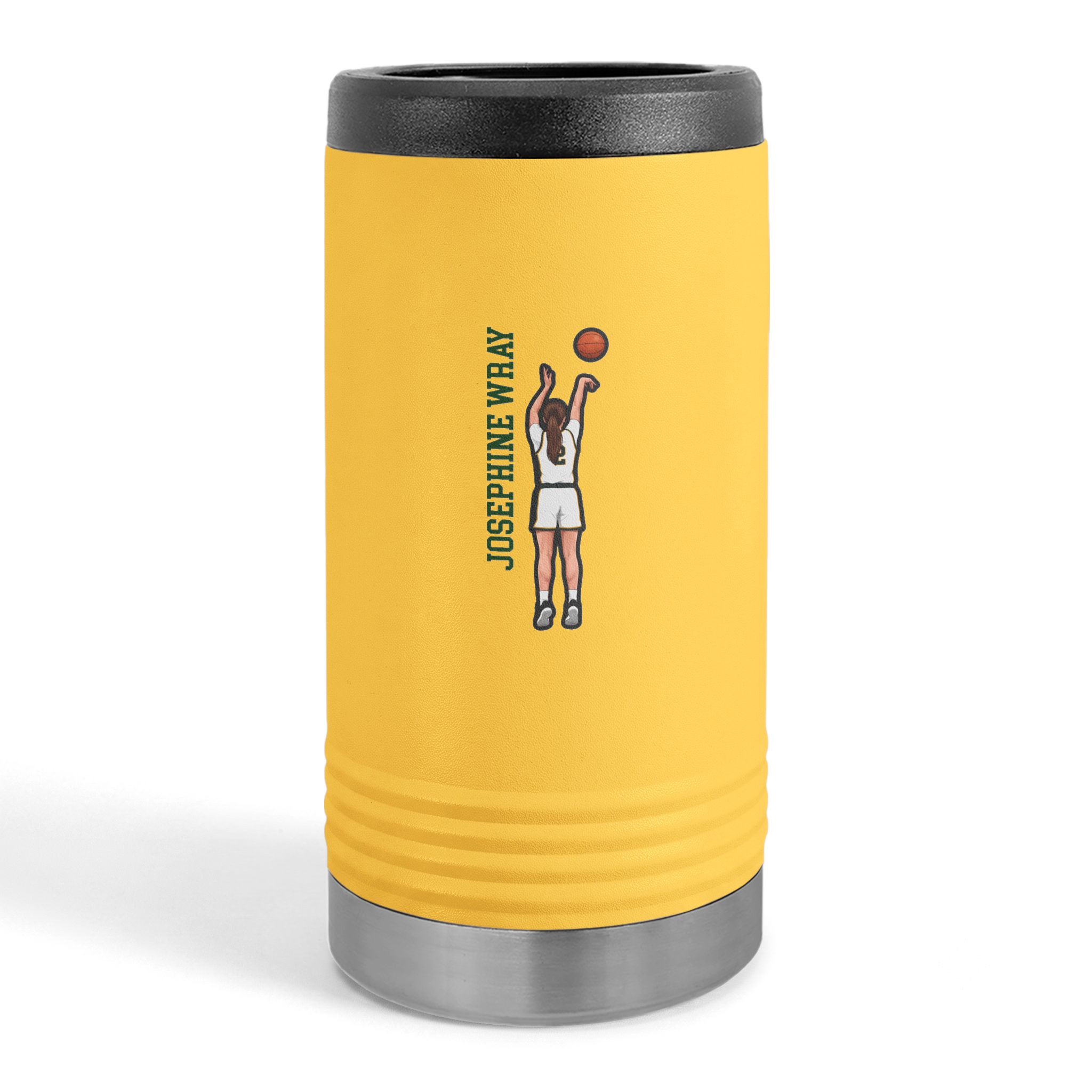 Slim Stainless Can Cooler — character_name_vertical in Yellow