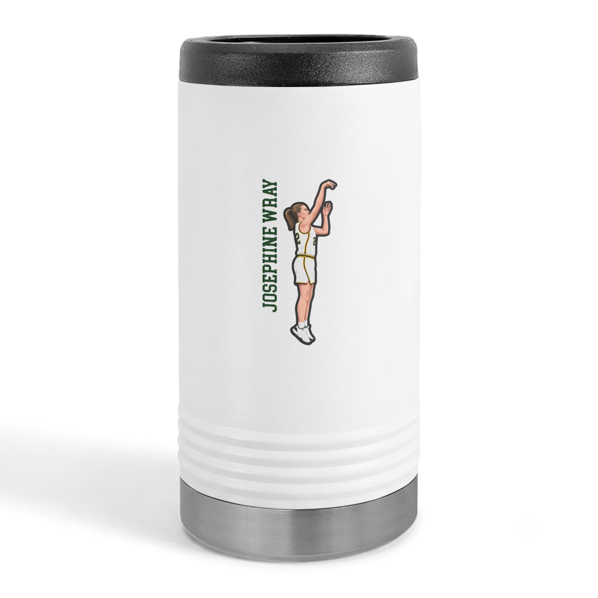 Slim Stainless Can Cooler — character_name_vertical in White