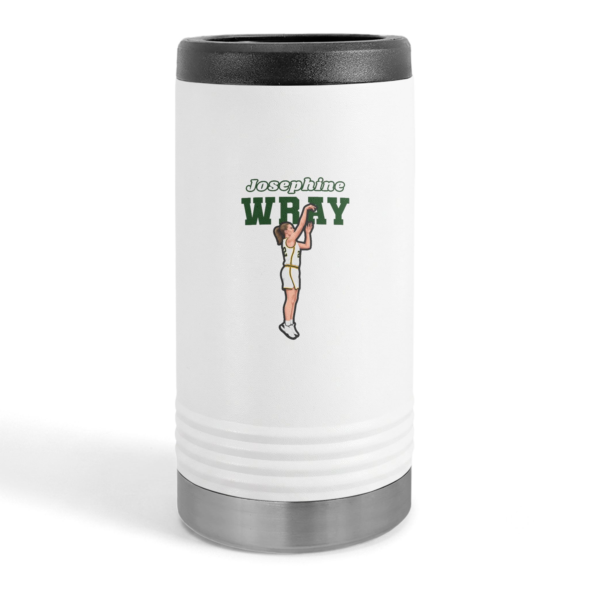 Slim Stainless Can Cooler — character_name_arch in White