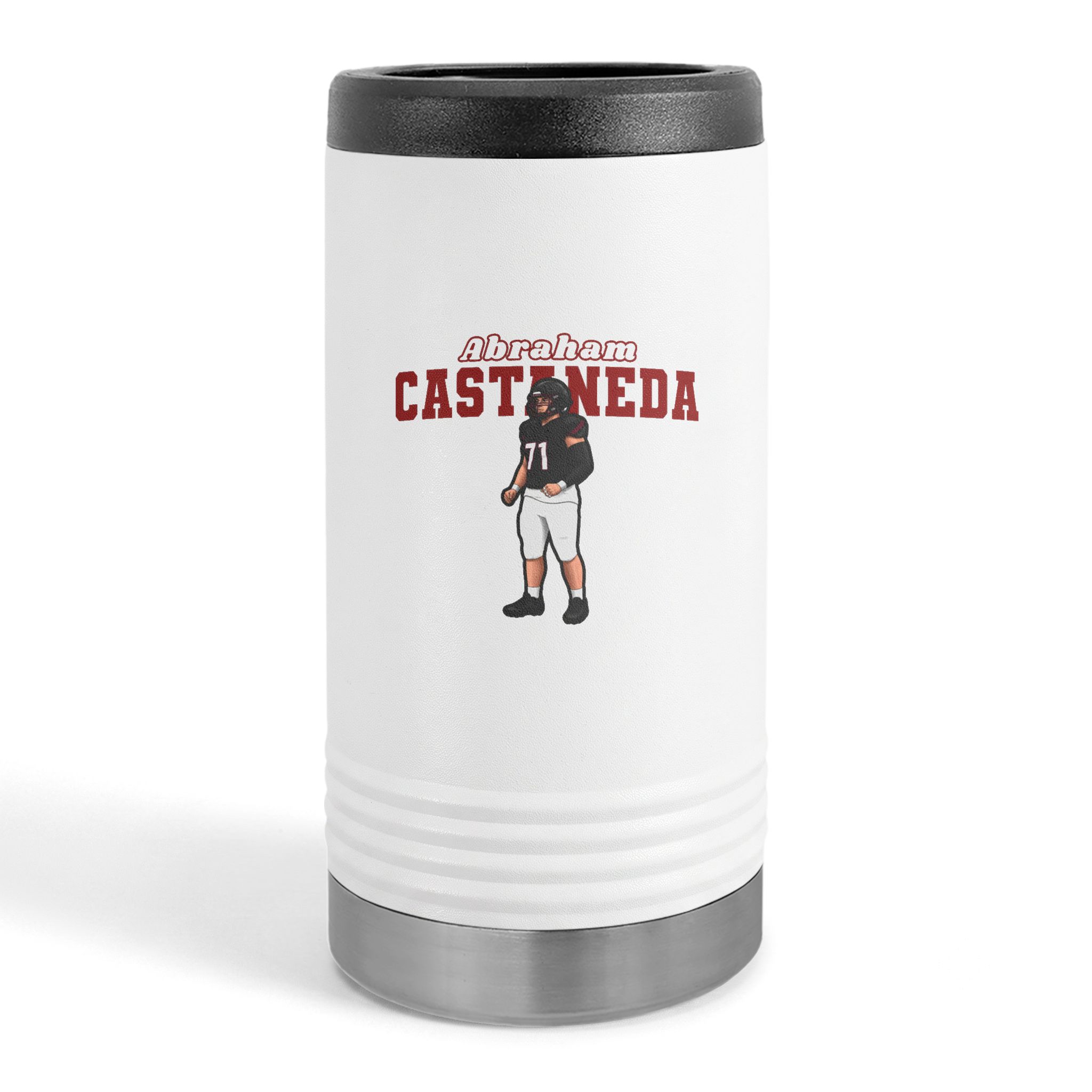 Slim Stainless Can Cooler — character_name_arch in White