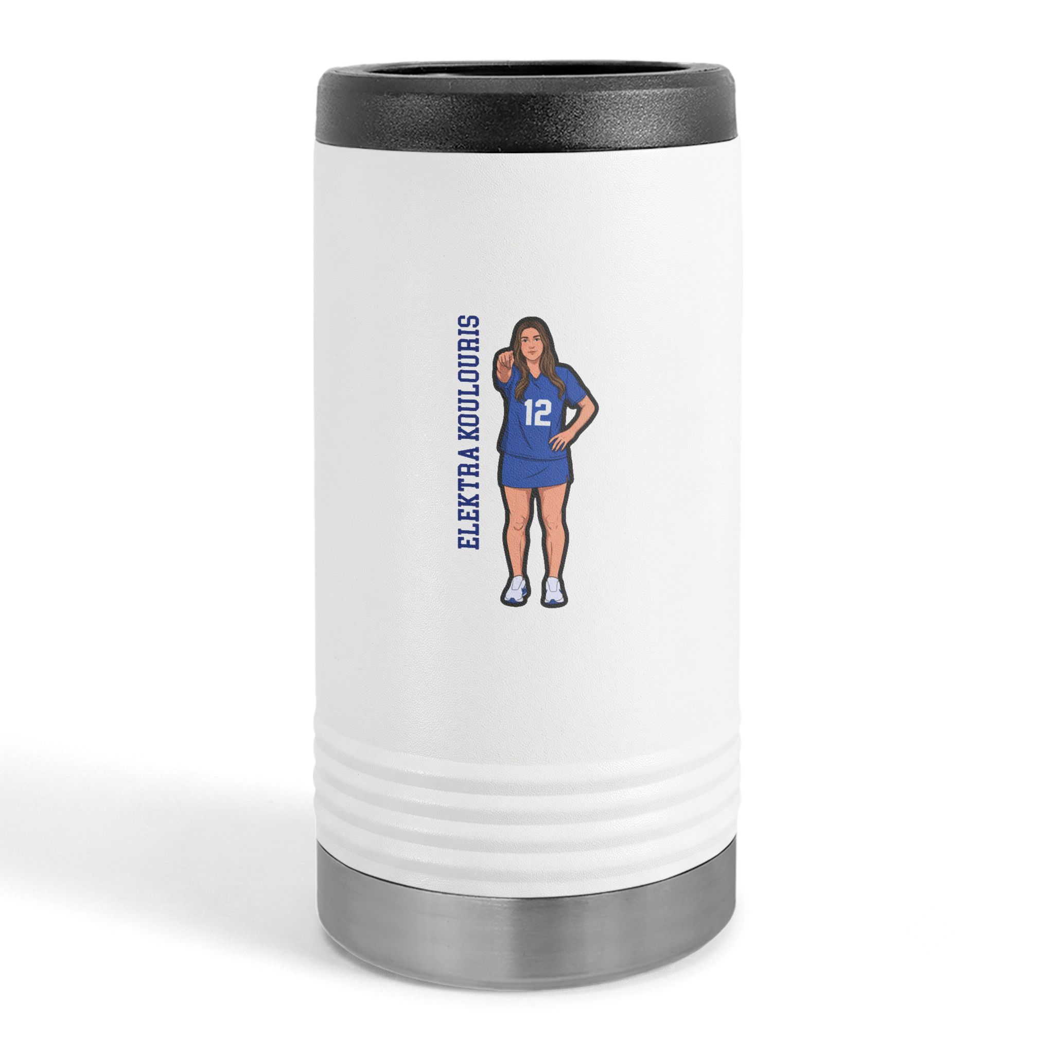 Slim Stainless Can Cooler — character_name_vertical in White