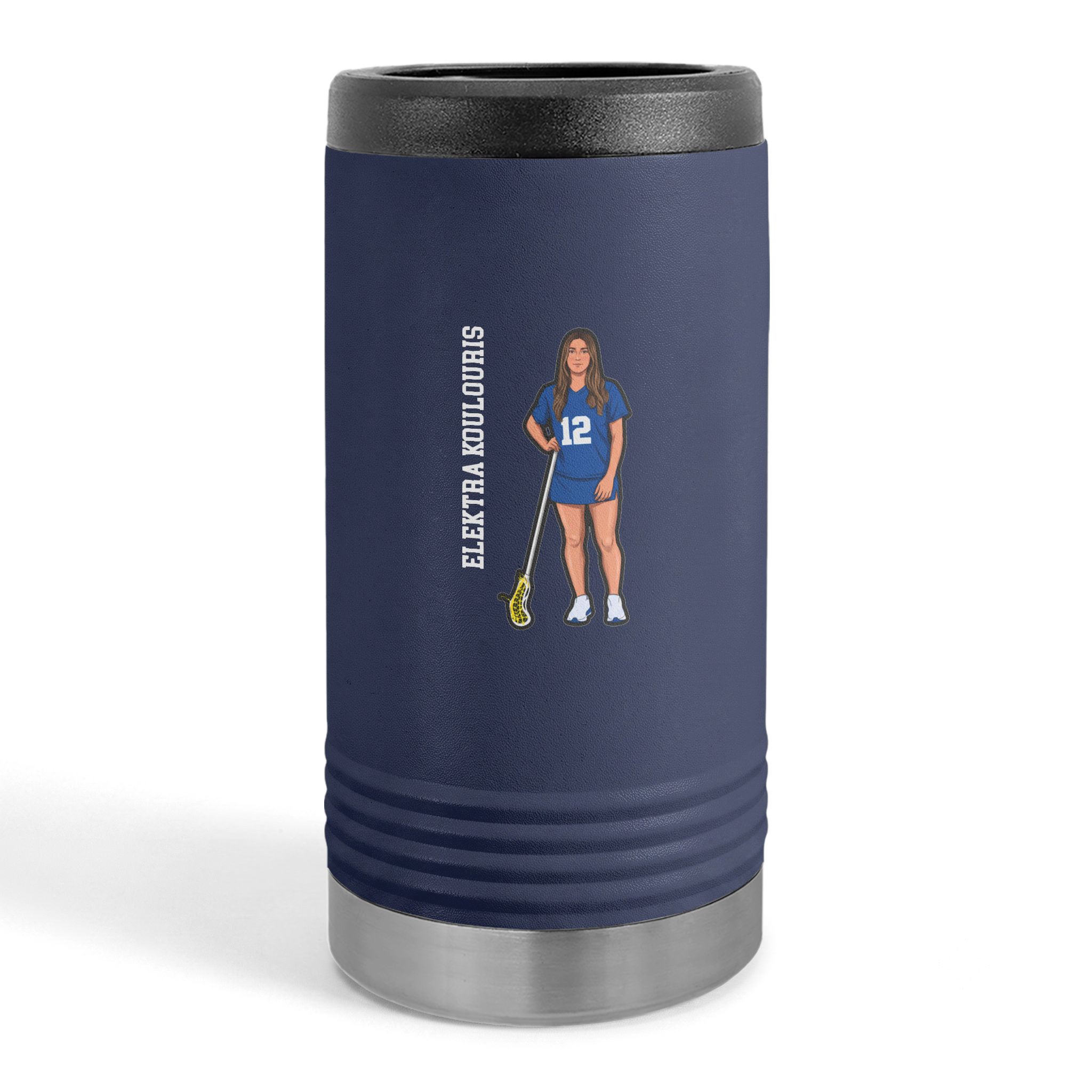 Slim Stainless Can Cooler — character_name_vertical in Navy