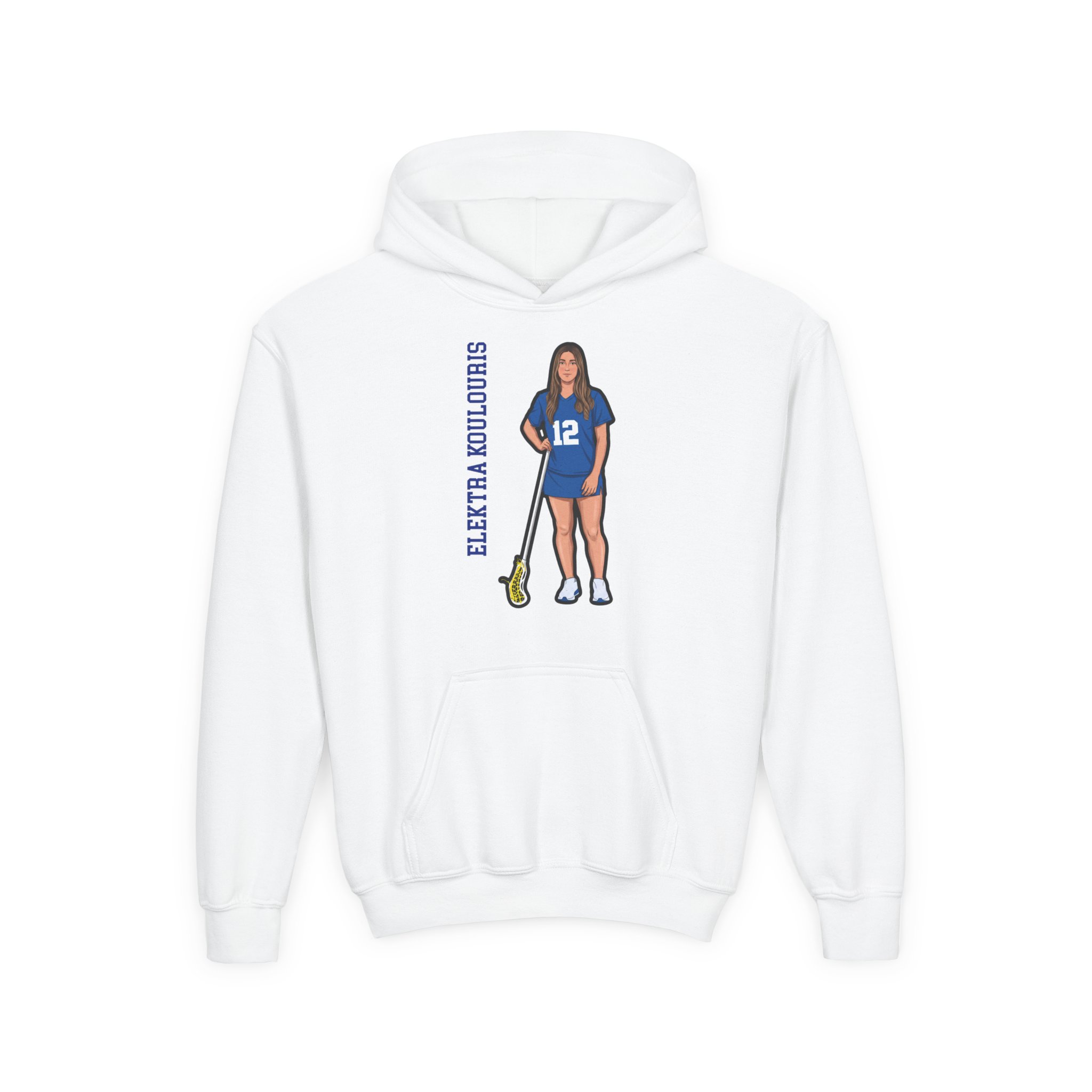 Youth Hoodie — character_name_vertical in White
