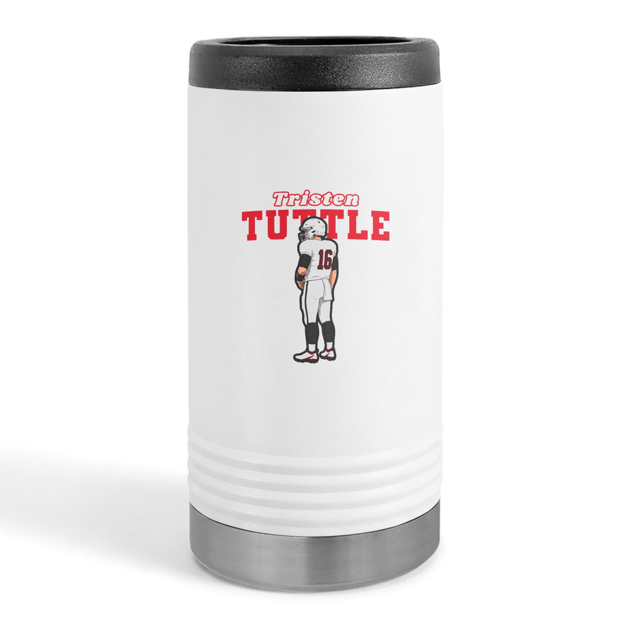 Slim Stainless Can Cooler — character_name_arch in White