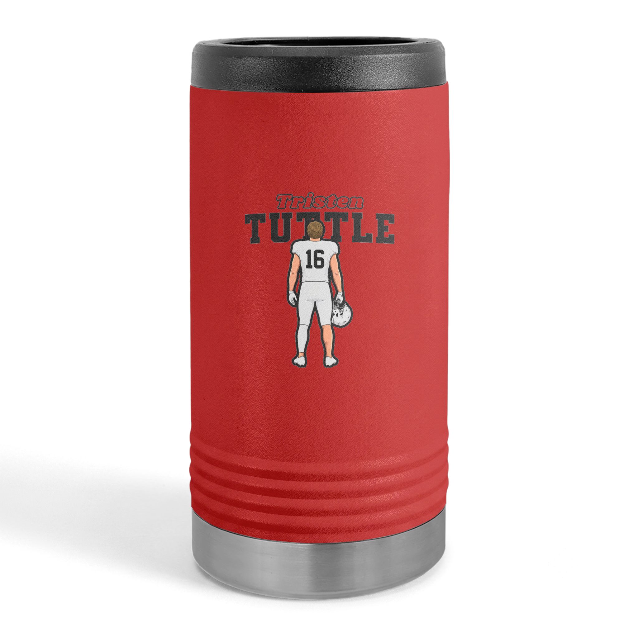 Slim Stainless Can Cooler — character_name_arch in Red