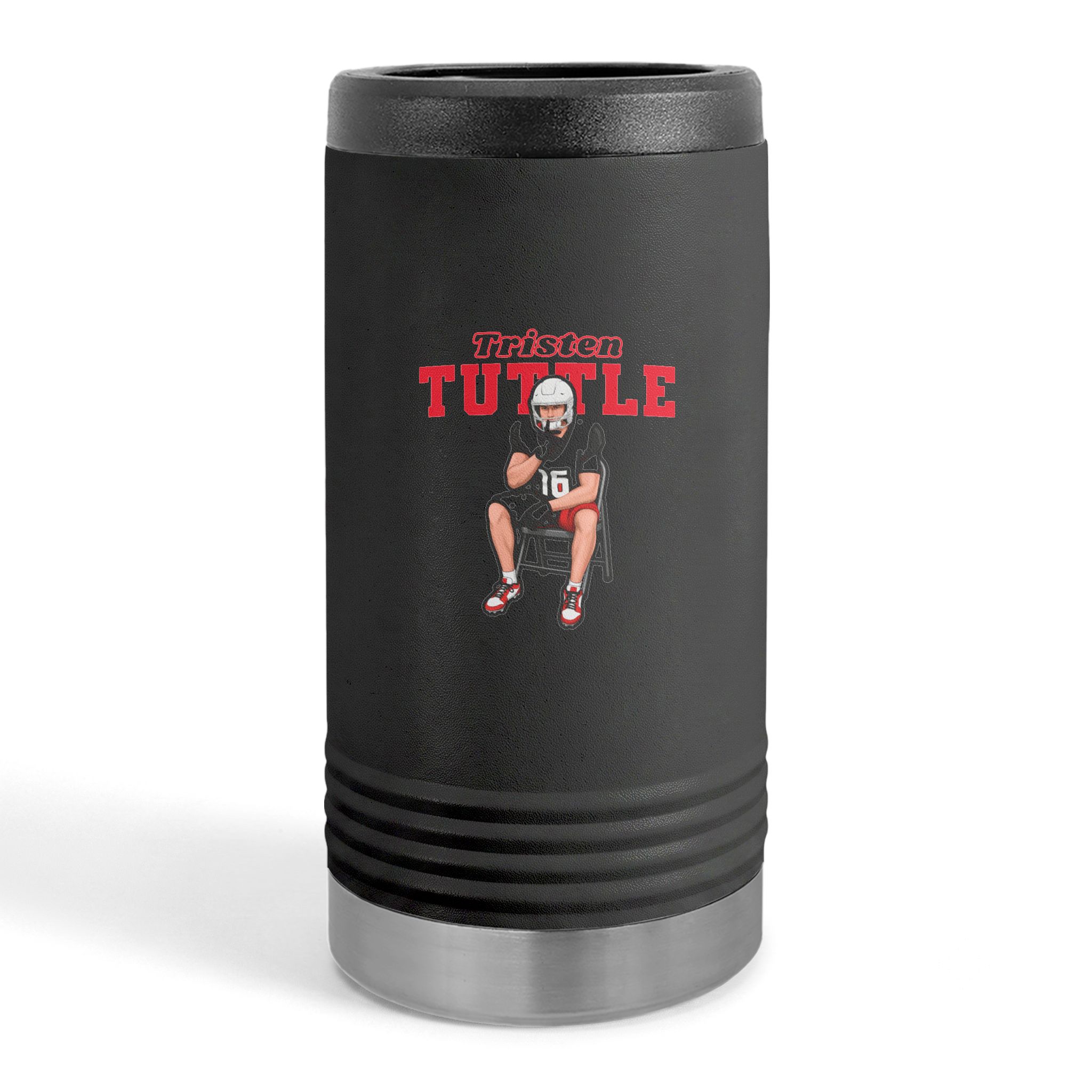 Slim Stainless Can Cooler — character_name_arch in Black