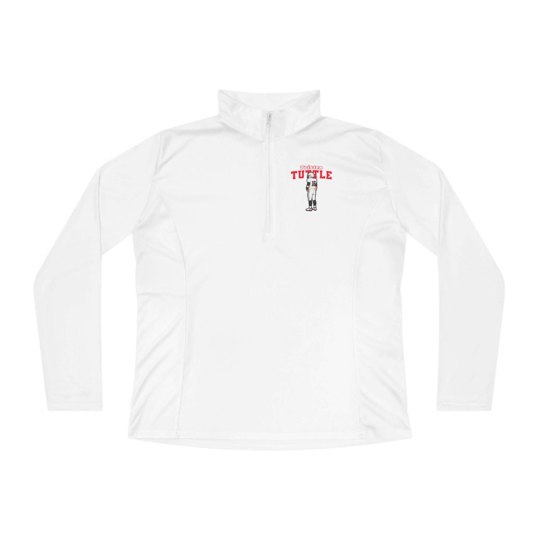 Women's Q-Zip Pullover — character_name_arch in White
