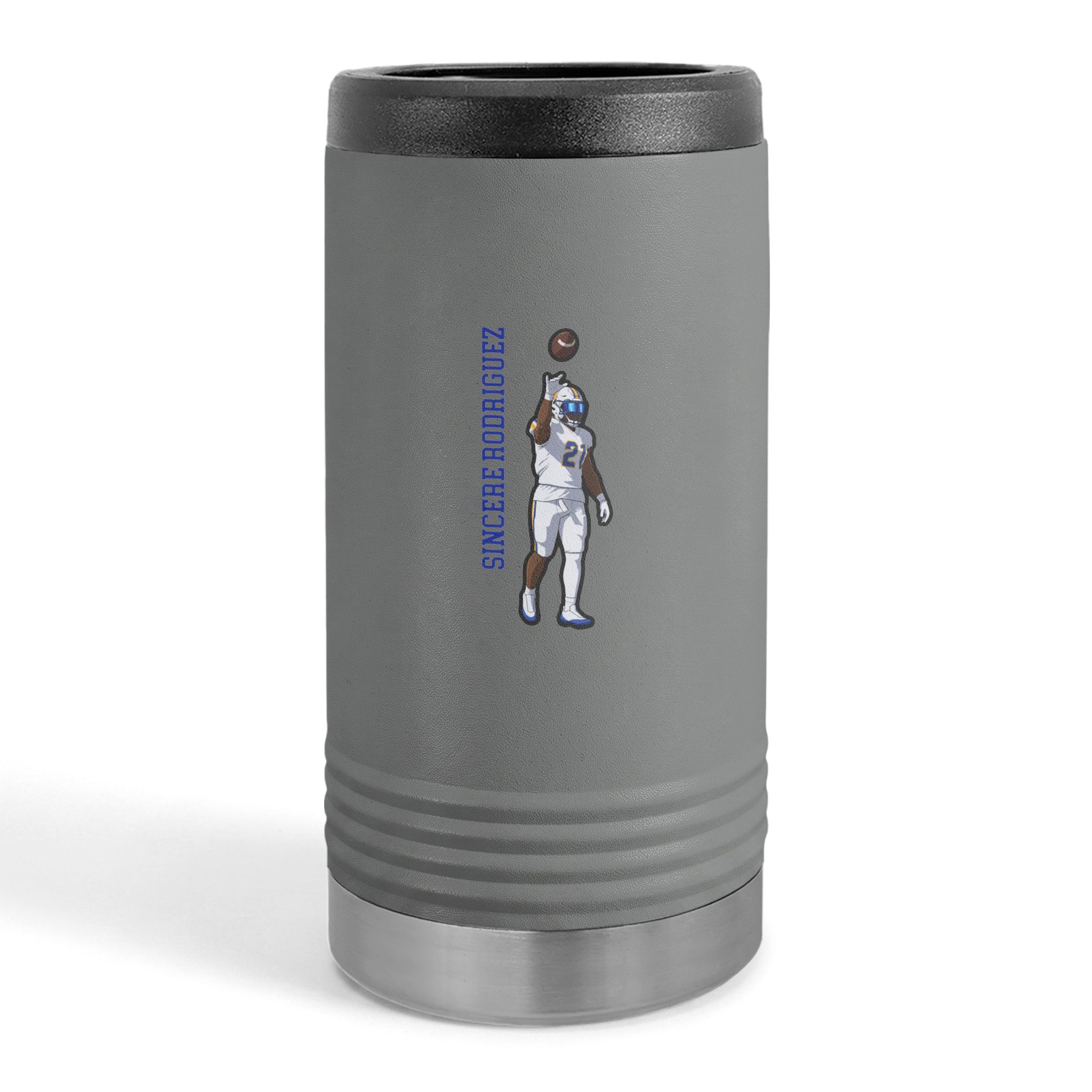 Slim Stainless Can Cooler — character_name_vertical in Grey