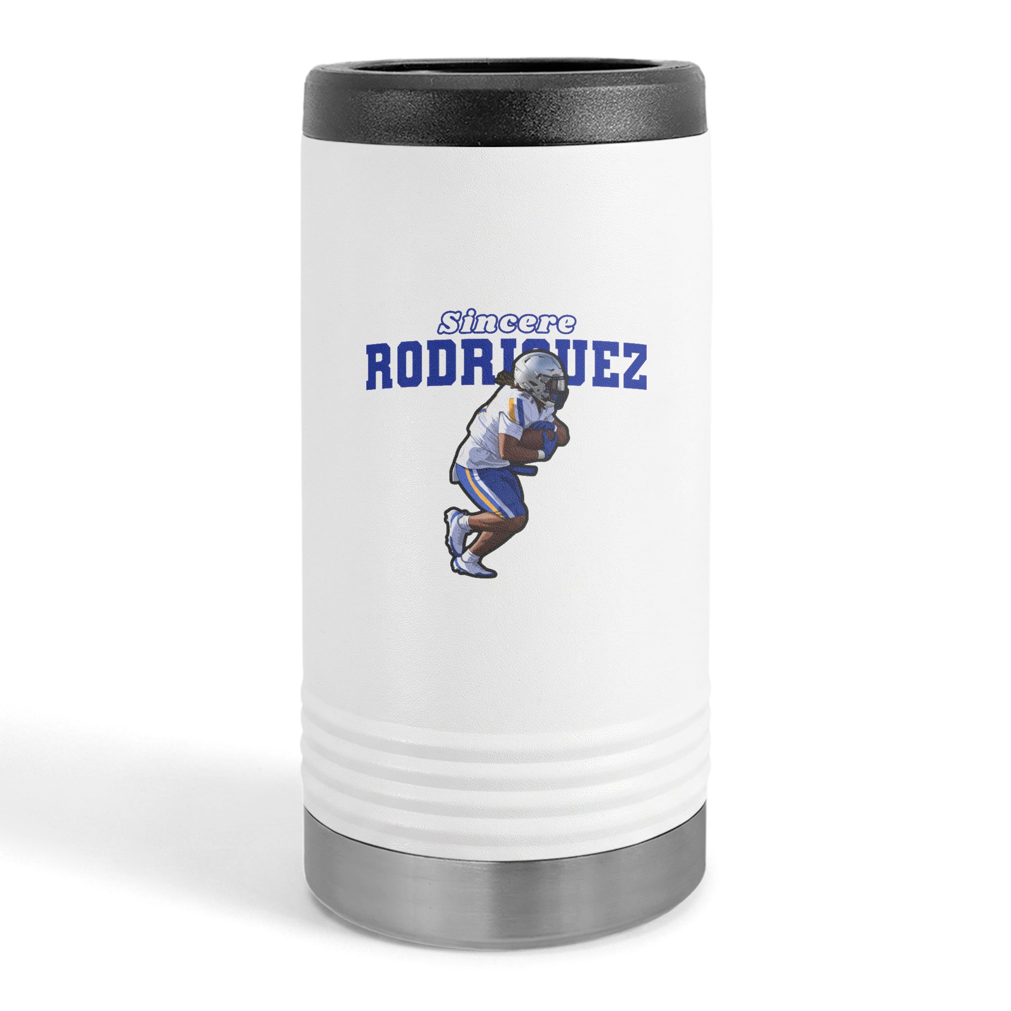 Slim Stainless Can Cooler — character_name_arch in White