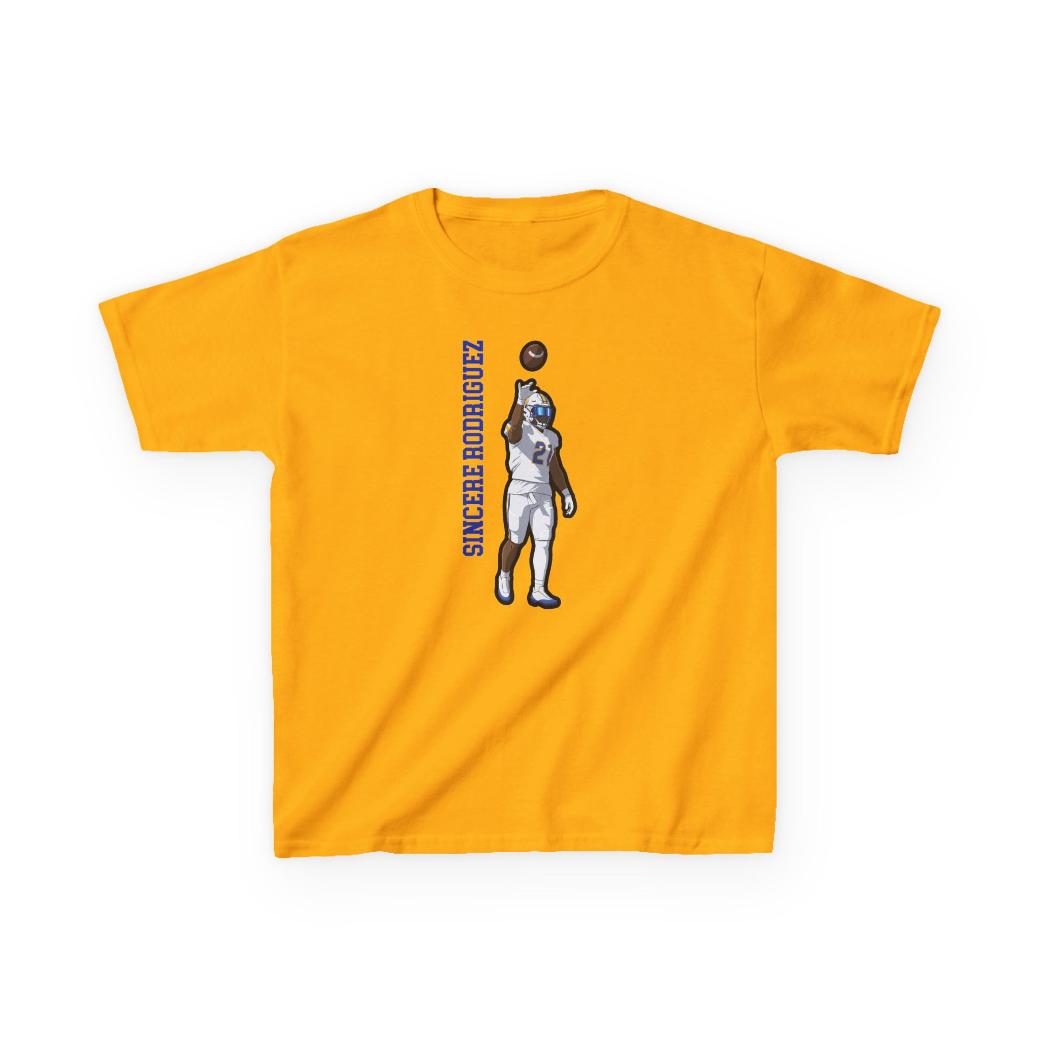 Youth Tee — character_name_vertical in Gold