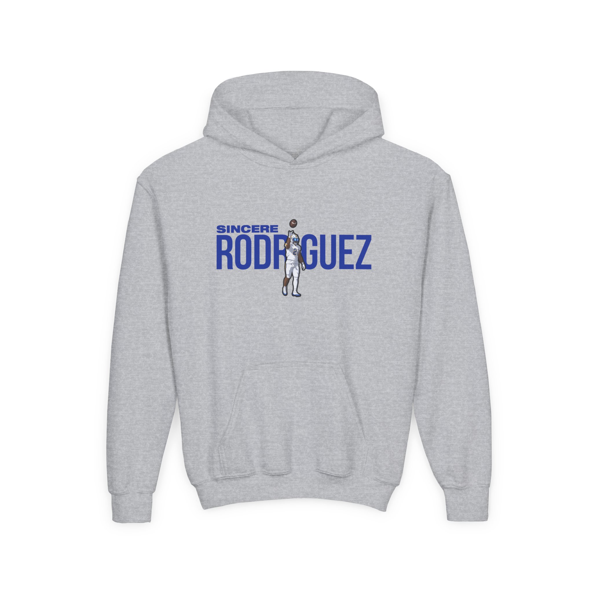 Youth Hoodie — character_player_name in Grey