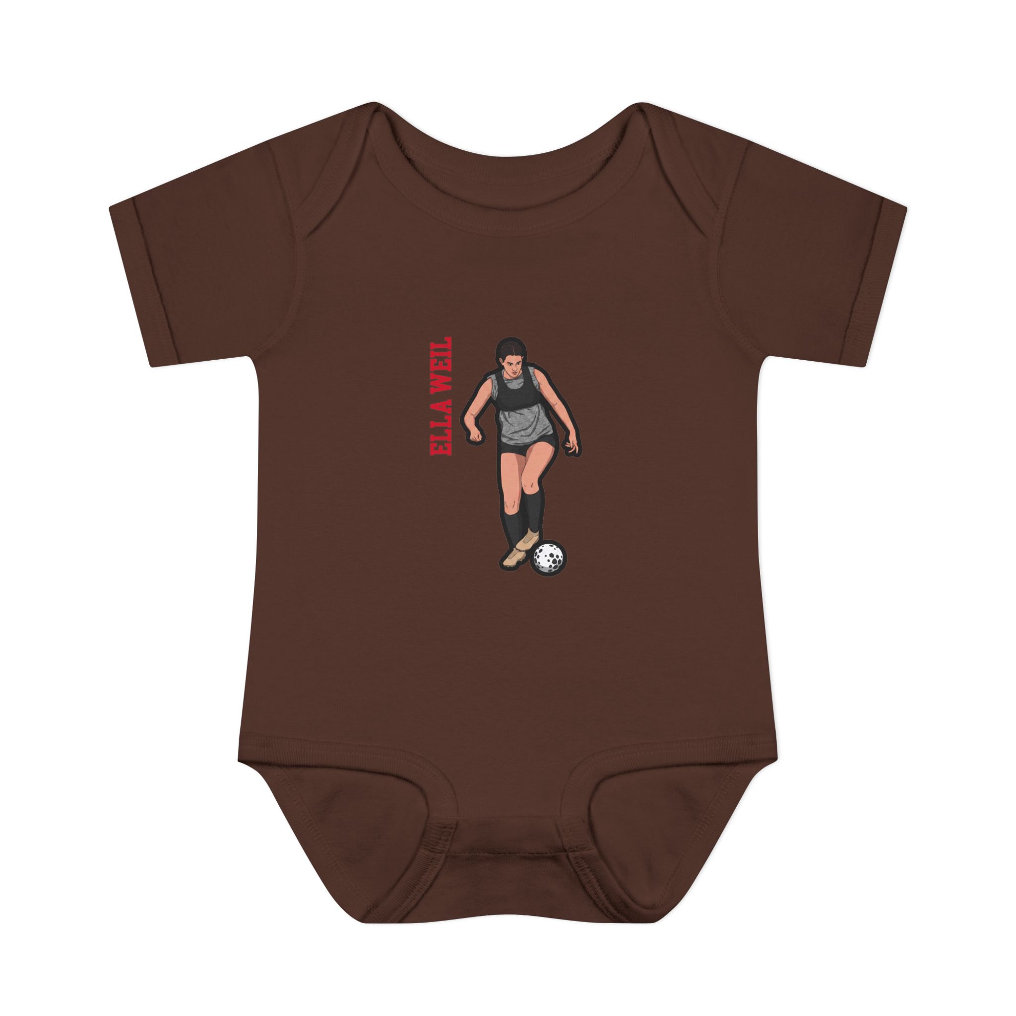 Baby Onesie — character_name_vertical in Brown